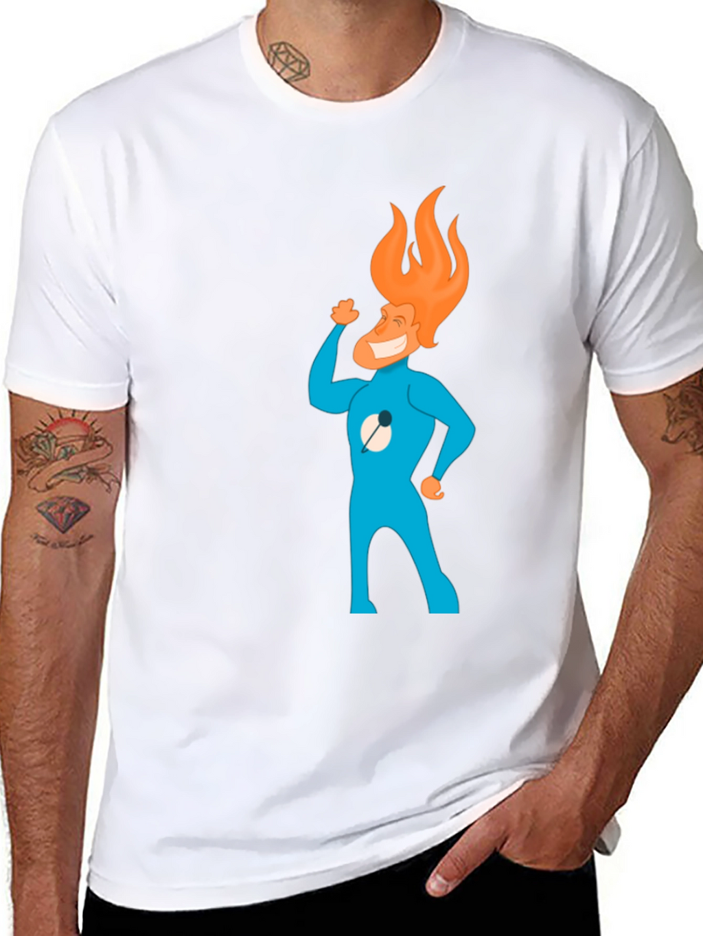 Flame Head Cartoon Graphic Black T-Shirt