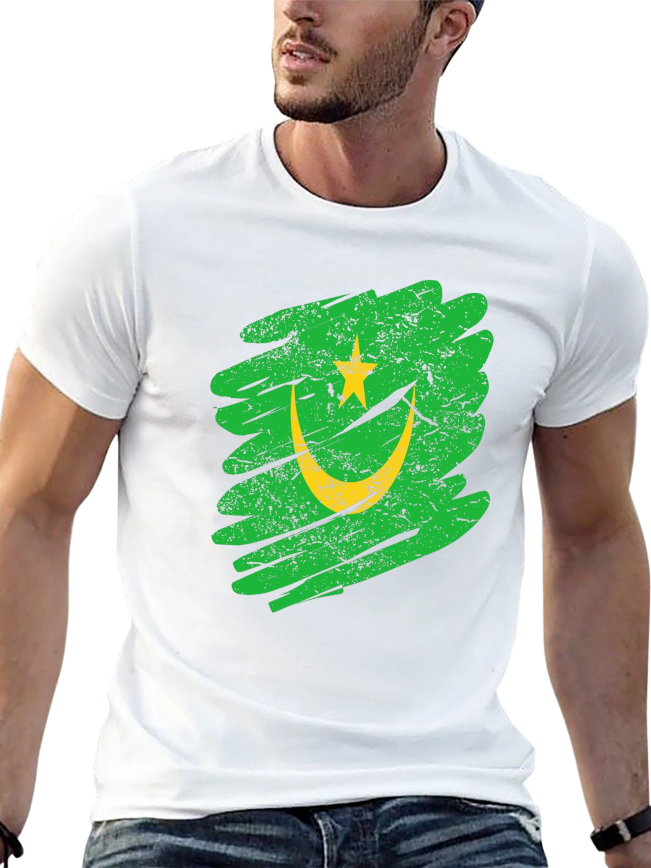 Mauritania Flag Grunge Style Black T-Shirt
