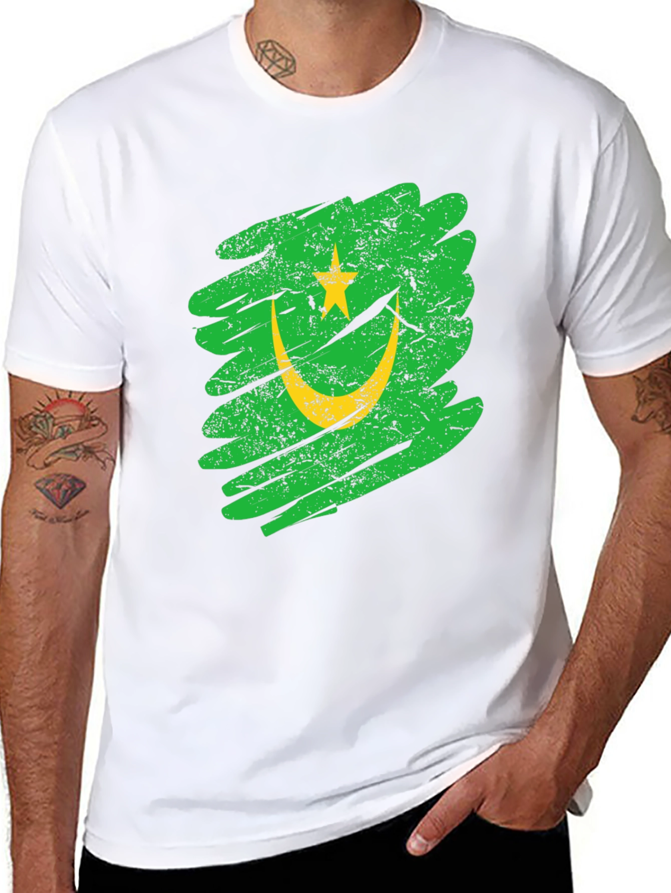 Mauritania Flag Grunge Style Black T-Shirt