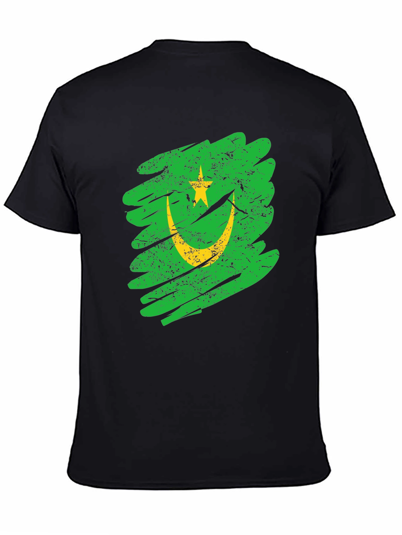 Mauritania Flag Grunge Style Black T-Shirt