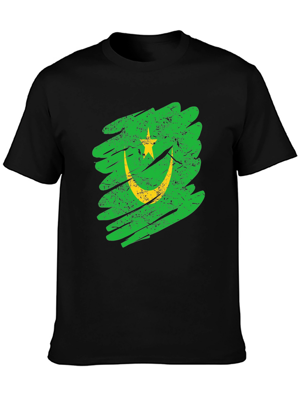 Mauritania Flag Grunge Style Black T-Shirt