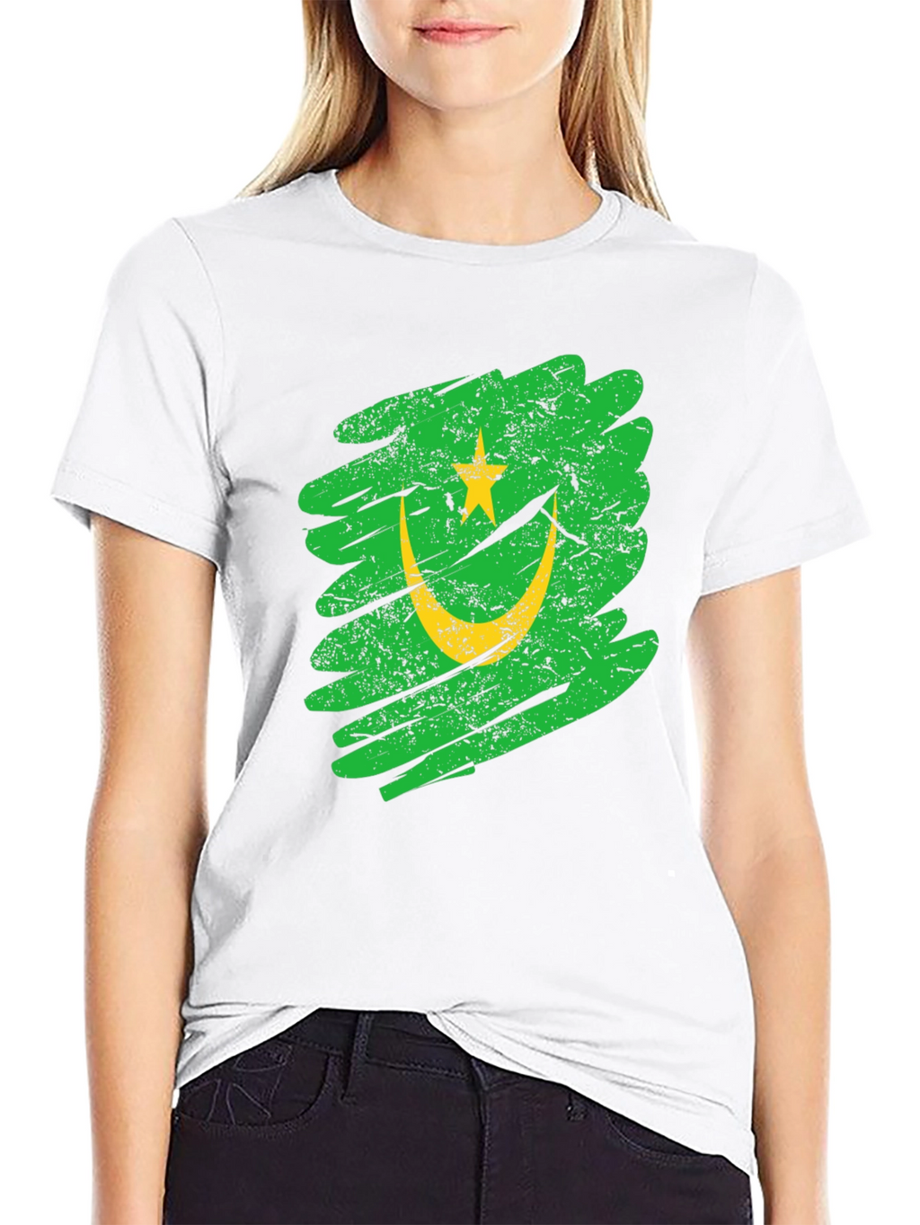 Mauritania Flag Grunge Style Black T-Shirt