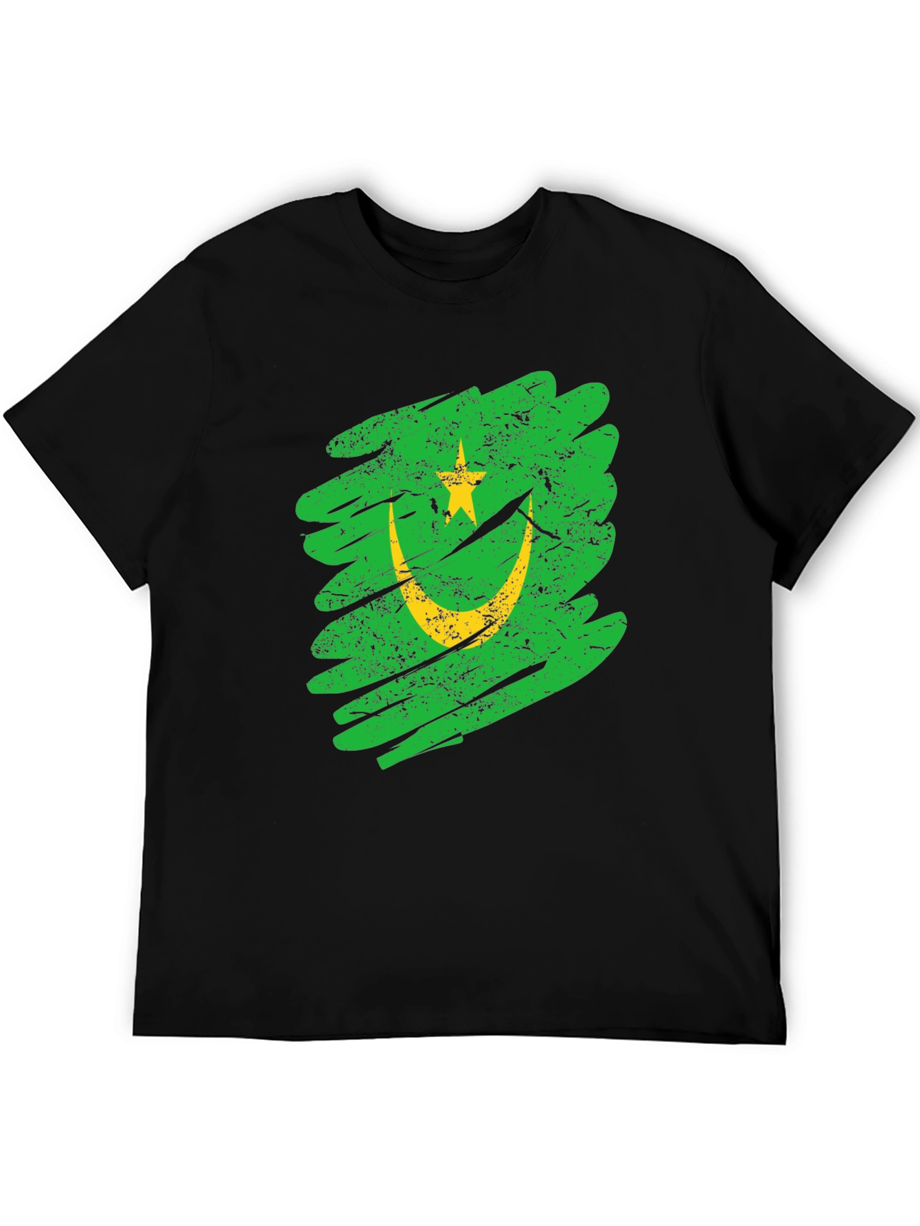 Mauritania Flag Grunge Style Black T-Shirt