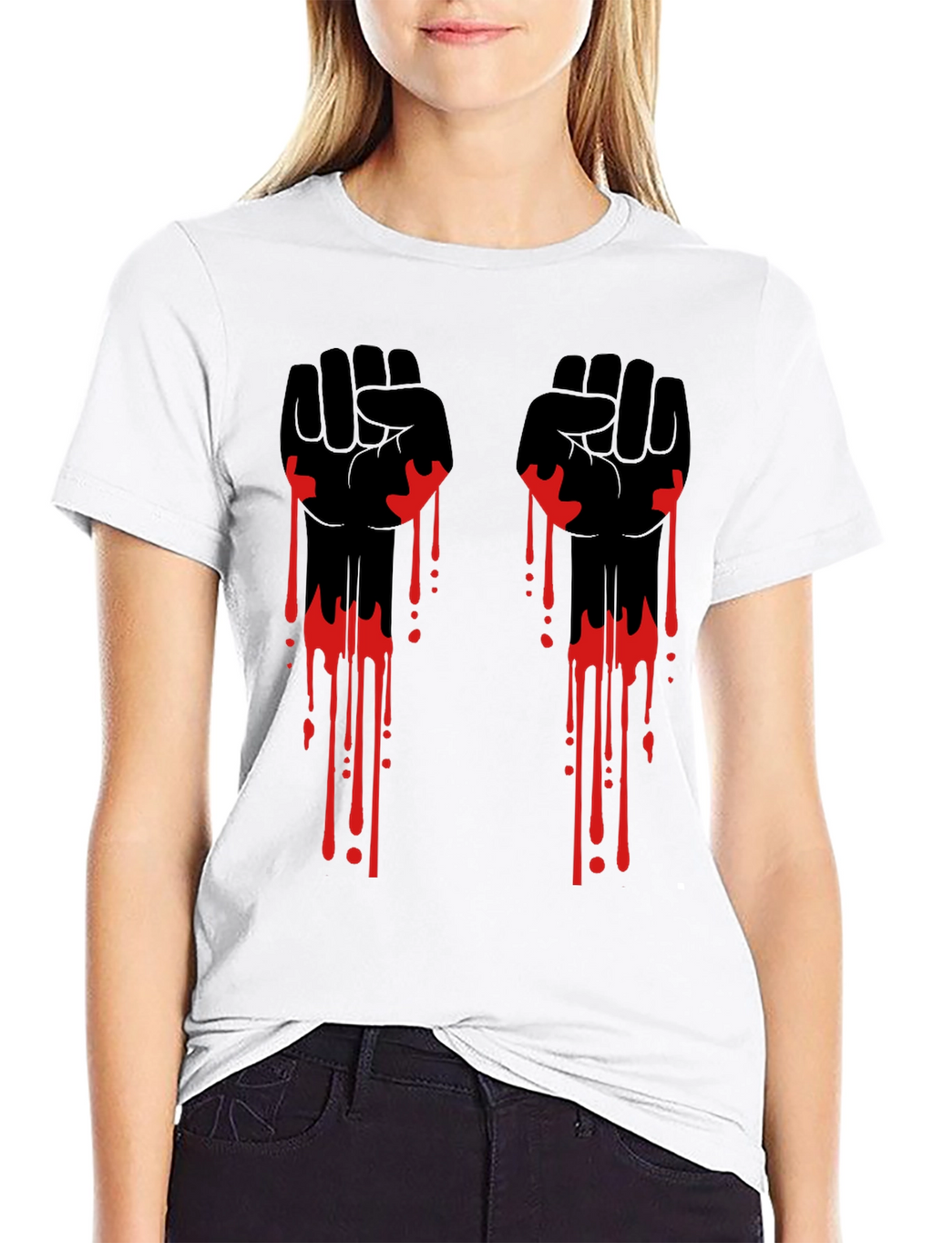 Graphic Black T-Shirt with Red Drip Fist Design