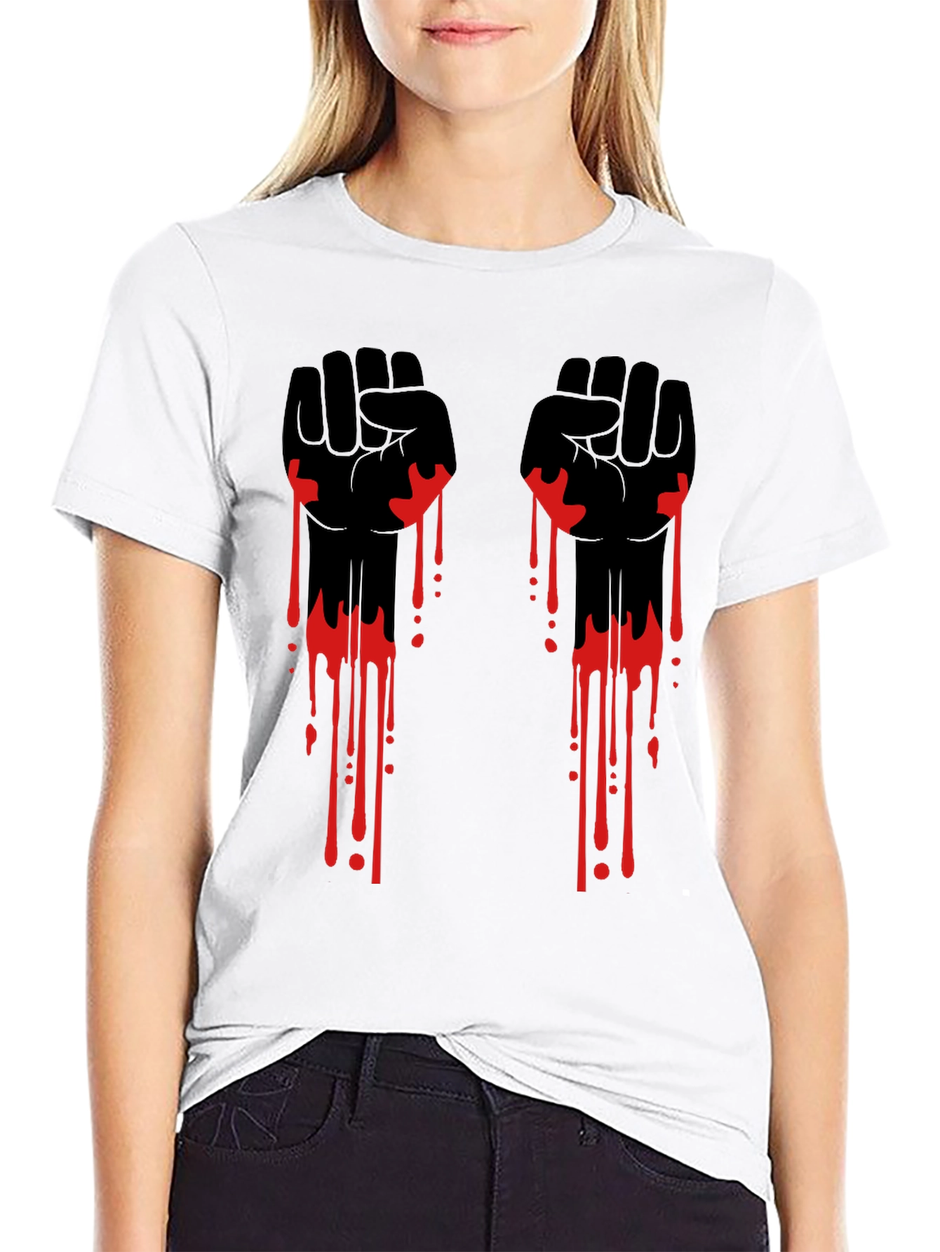 Graphic Black T-Shirt with Red Drip Fist Design