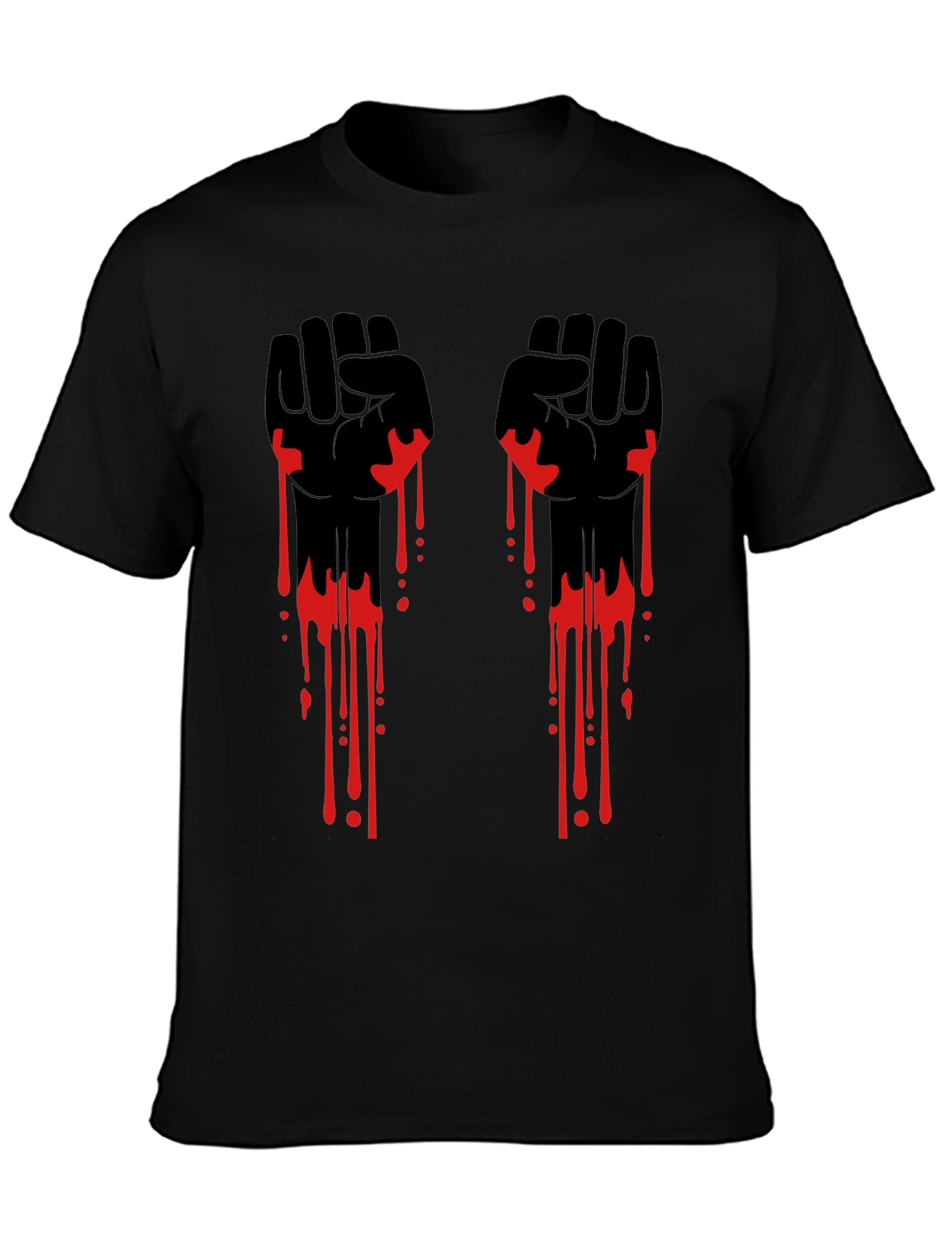 Graphic Black T-Shirt with Red Drip Fist Design