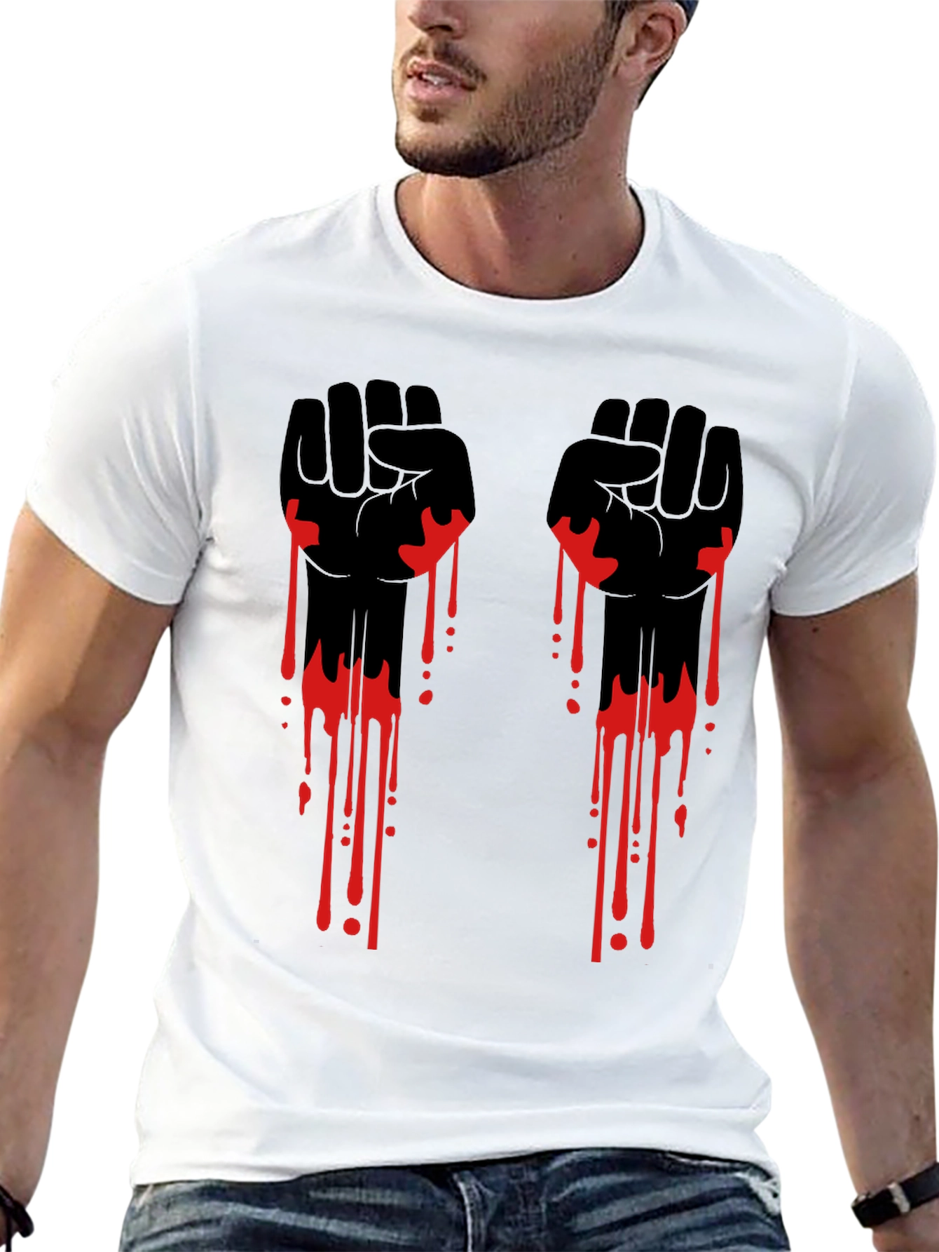 Graphic Black T-Shirt with Red Drip Fist Design