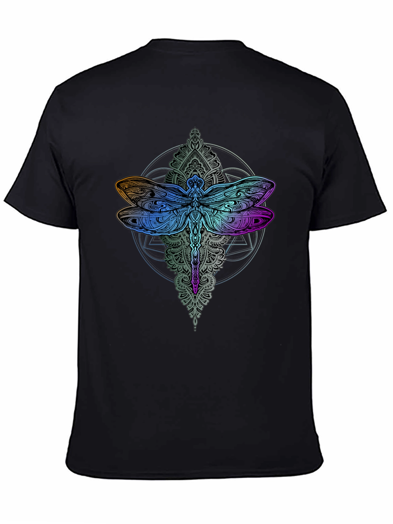 Dragonfly Mandala Graphic Tee - Black Cotton Comfort