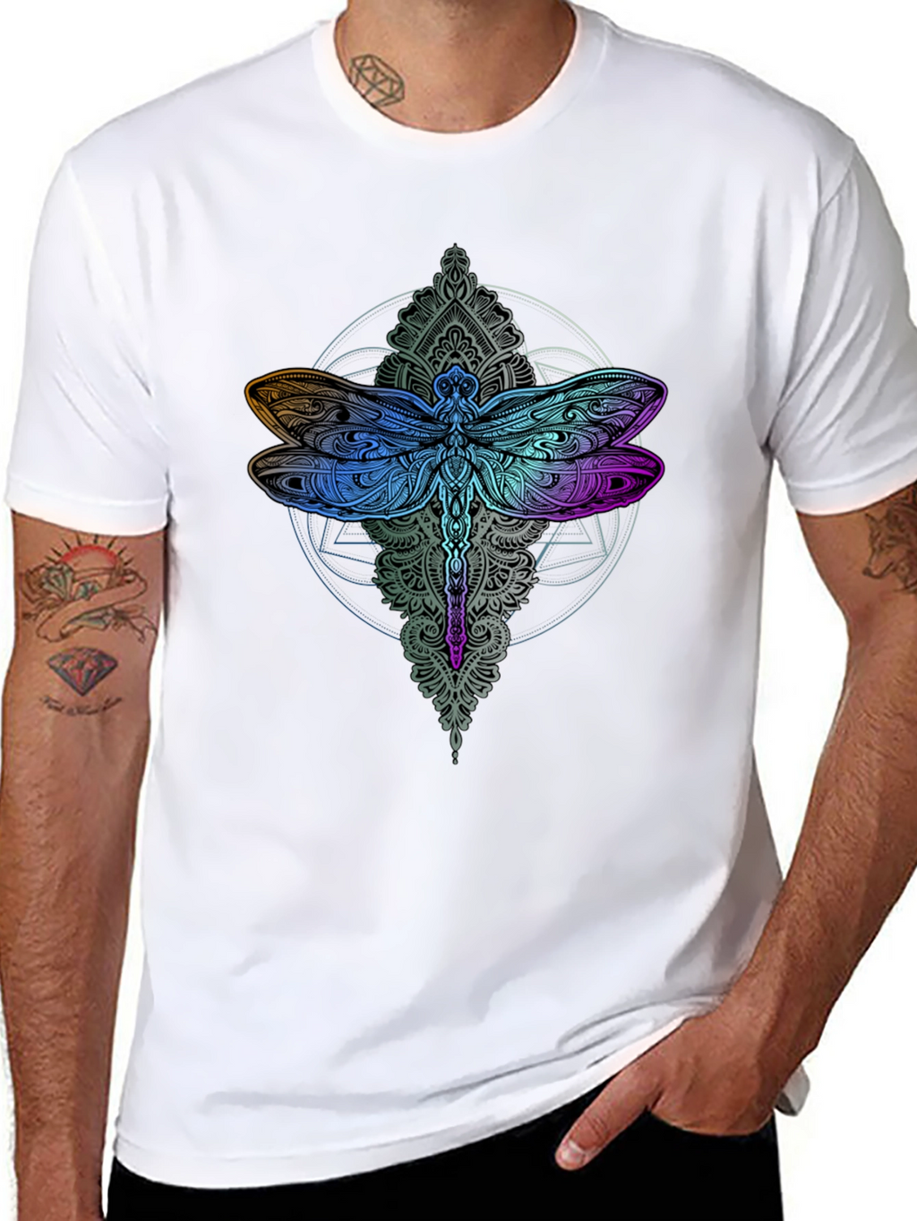 Dragonfly Mandala Graphic Tee - Black Cotton Comfort