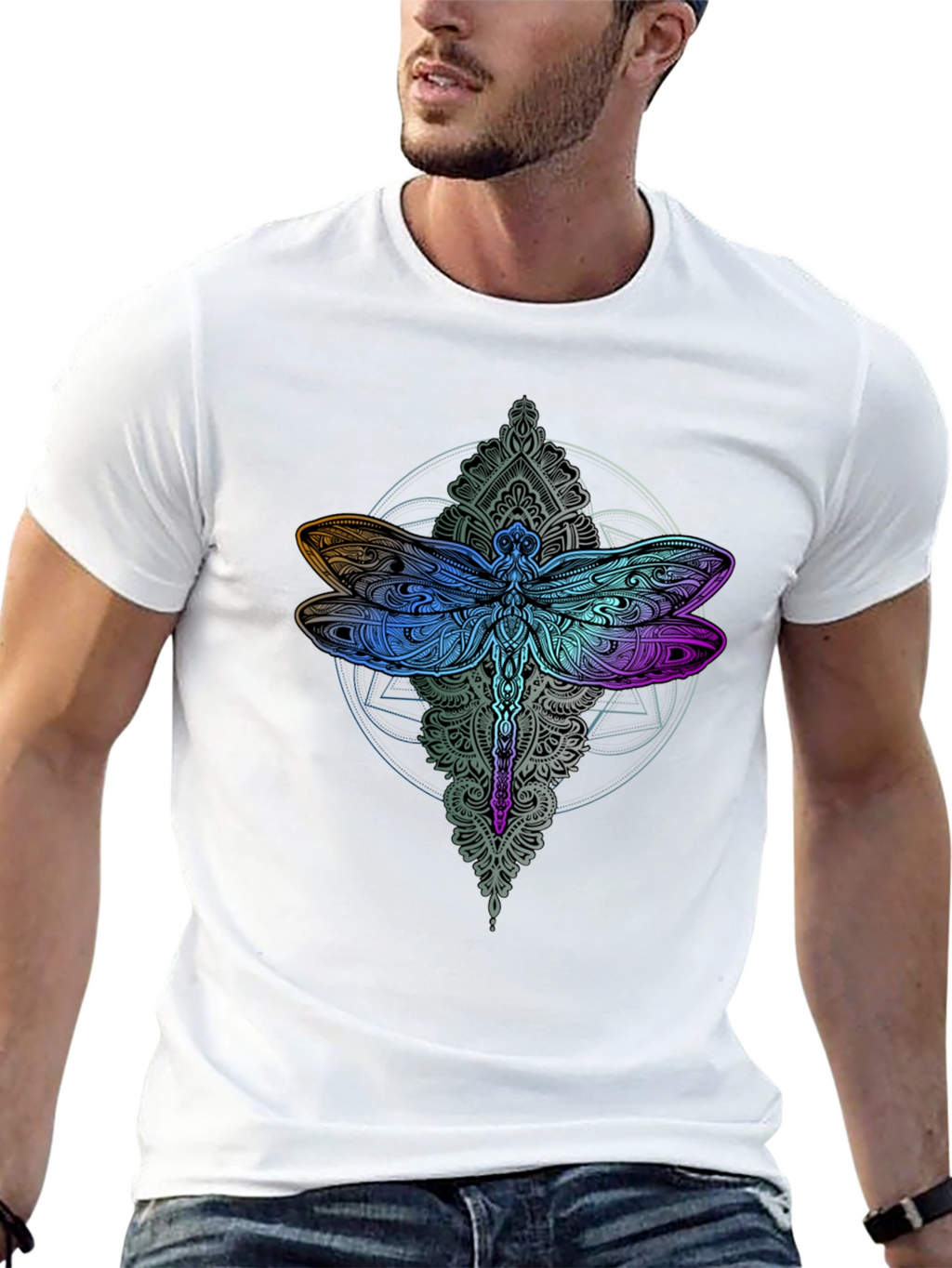 Dragonfly Mandala Graphic Tee - Black Cotton Comfort