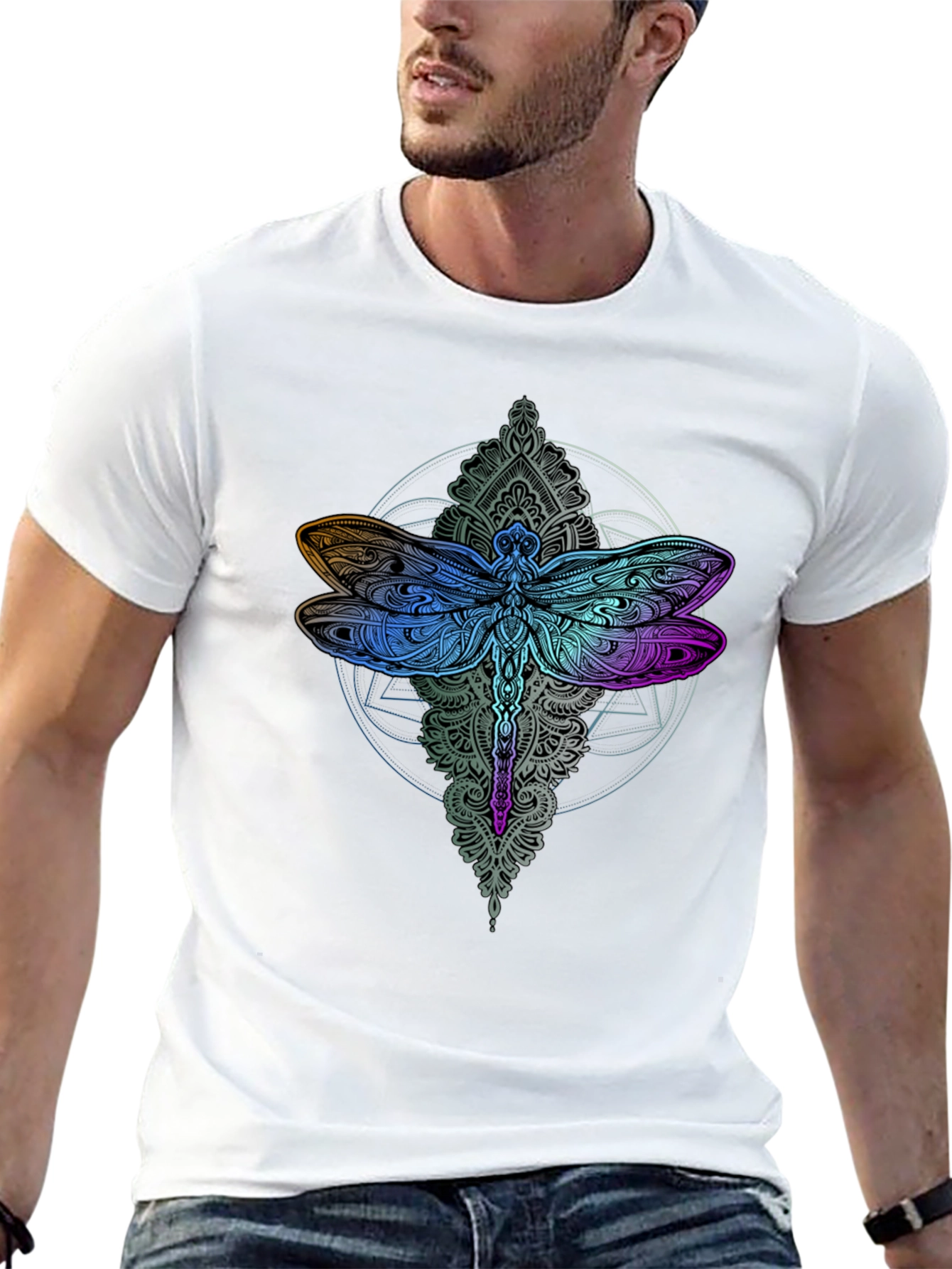 Dragonfly Mandala Graphic Tee - Black Cotton Comfort