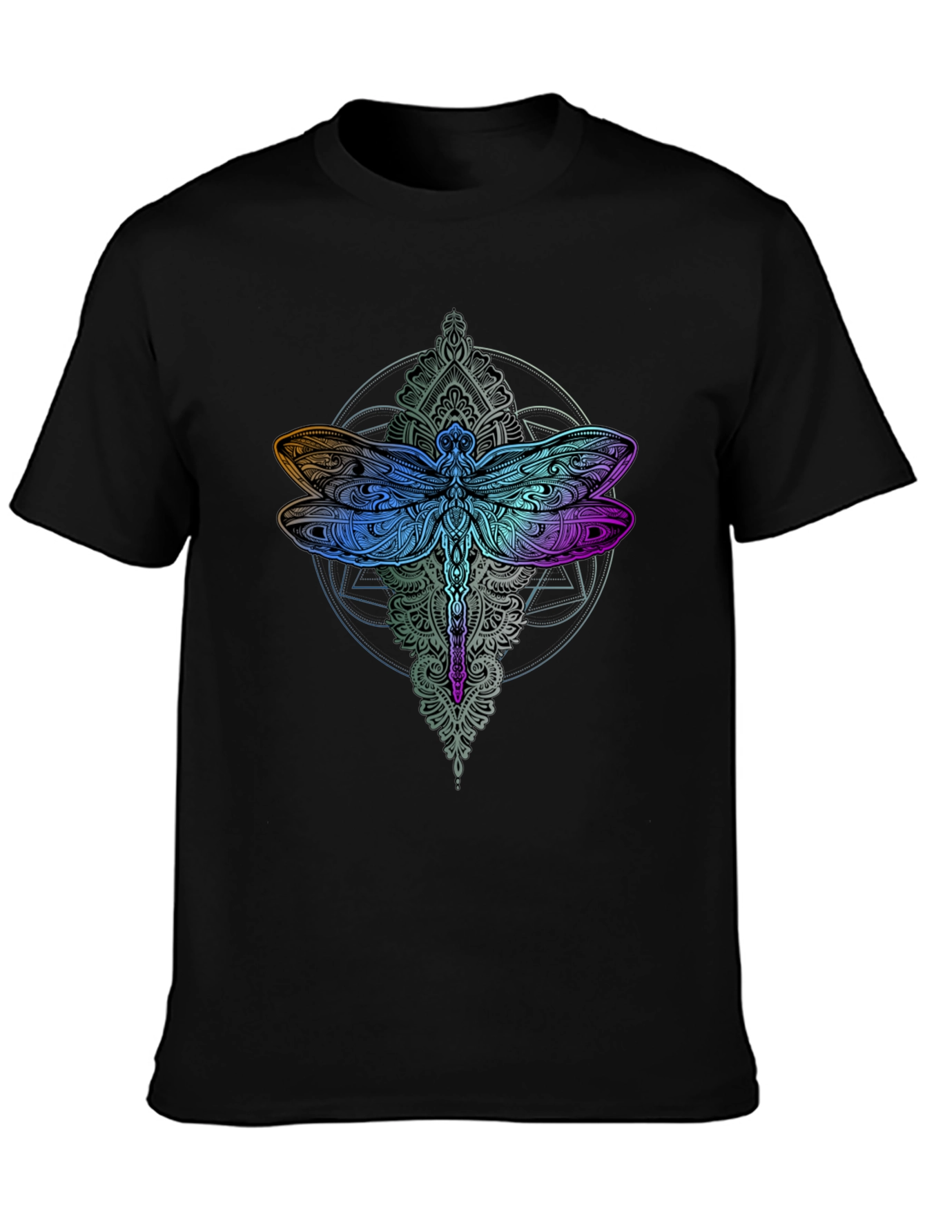 Dragonfly Mandala Graphic Tee - Black Cotton Comfort
