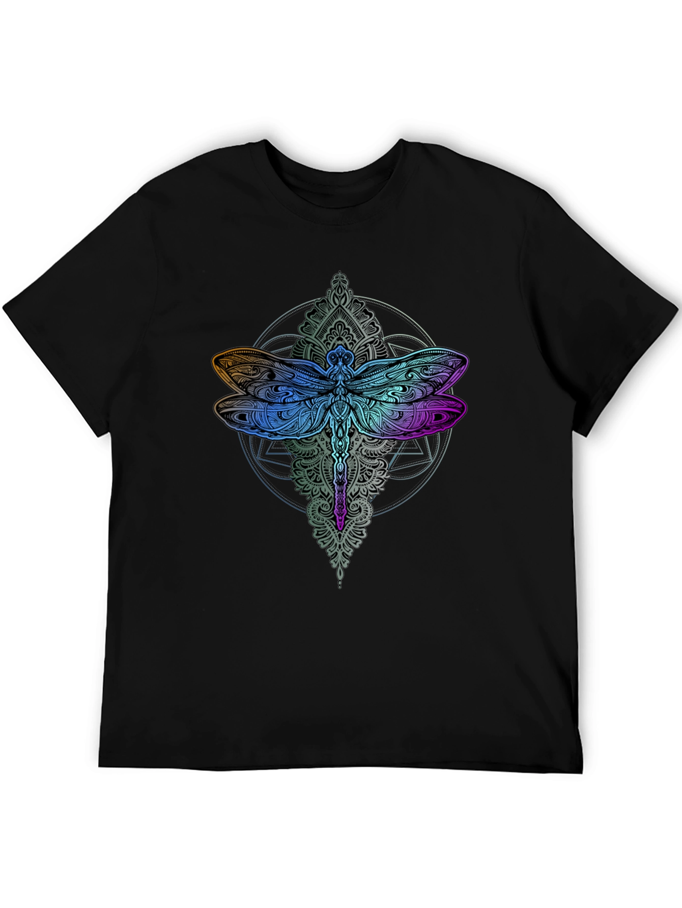 Dragonfly Mandala Graphic Tee - Black Cotton Comfort
