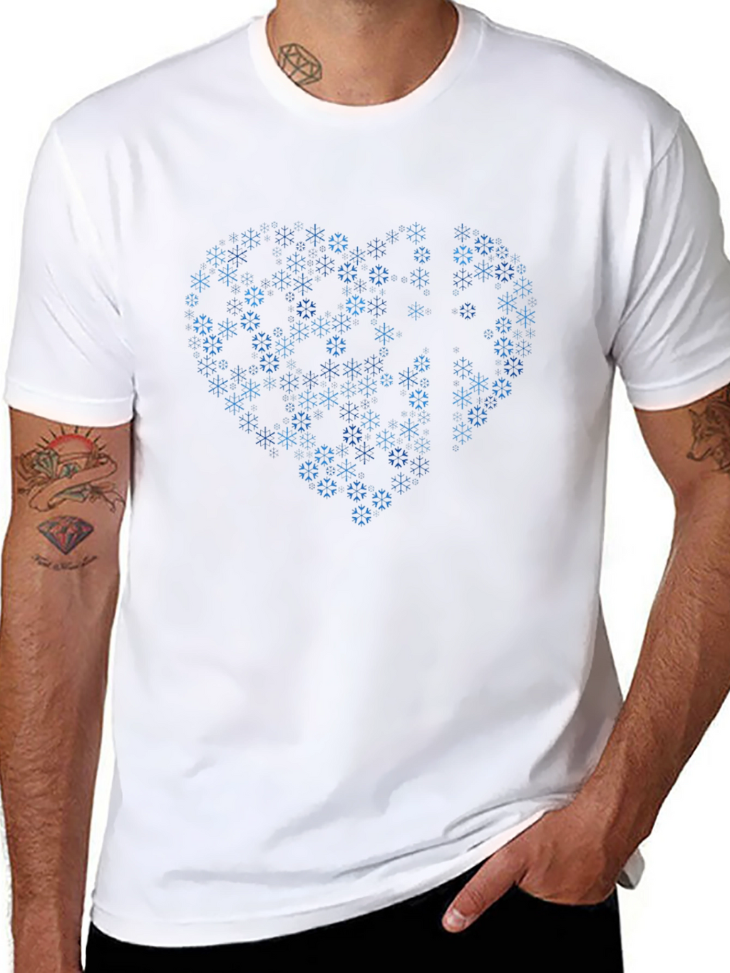 Heart Snowflake Graphic T-Shirt - Stylish Winter Apparel