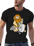 Cartoon Caveman on Black T-Shirt