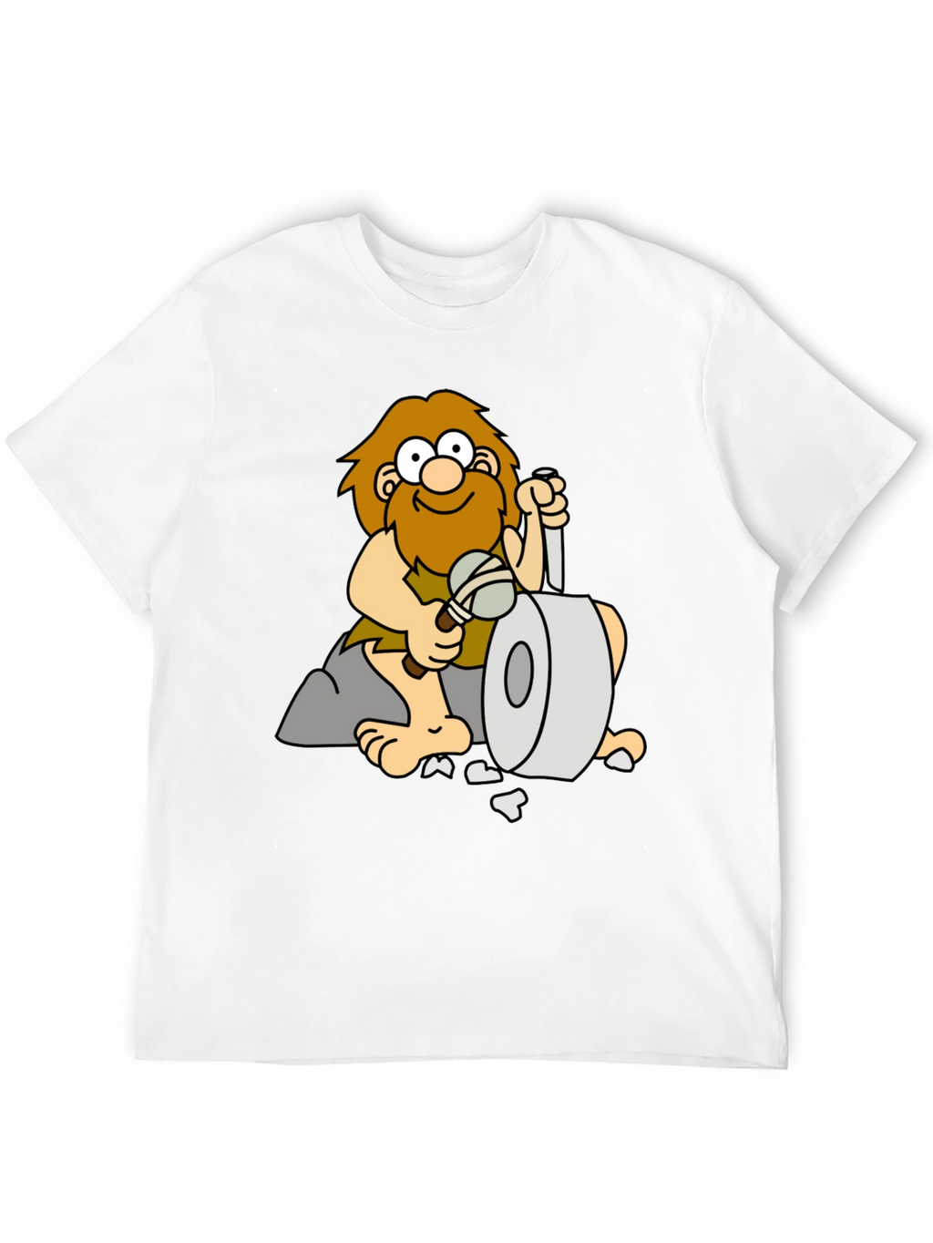 Cartoon Caveman on Black T-Shirt