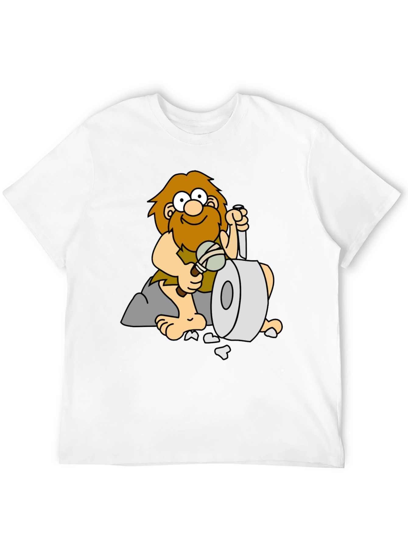 Cartoon Caveman on Black T-Shirt