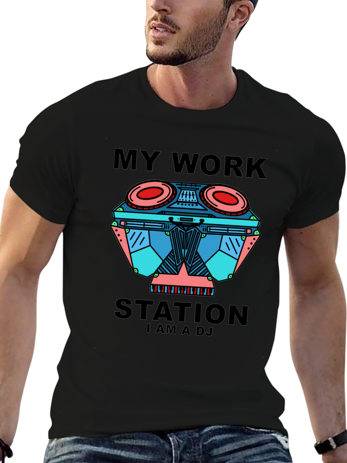 My Work Station DJ Black Graphic Tee