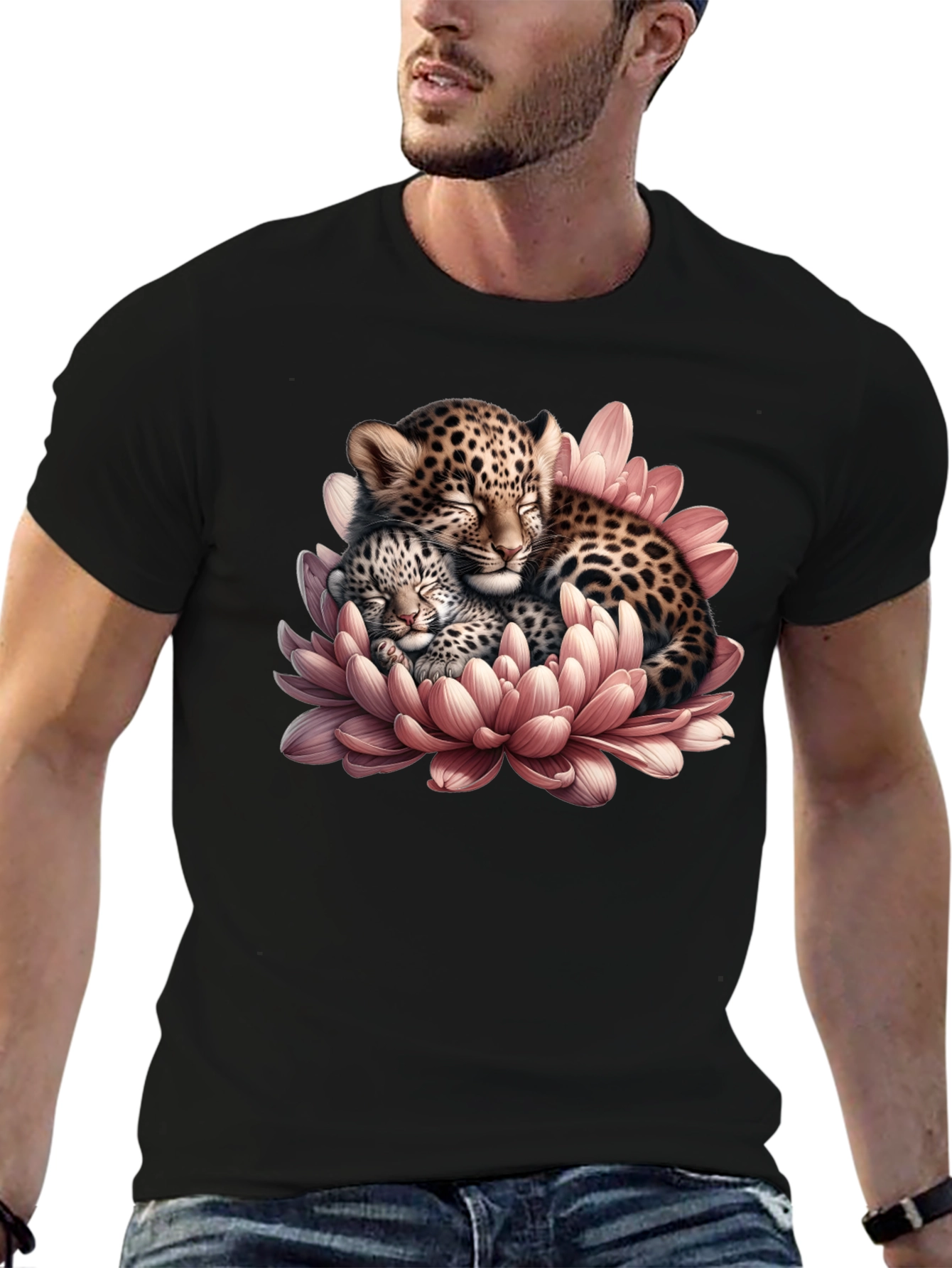 Leopard Cubs in Flower Graphic T-Shirt