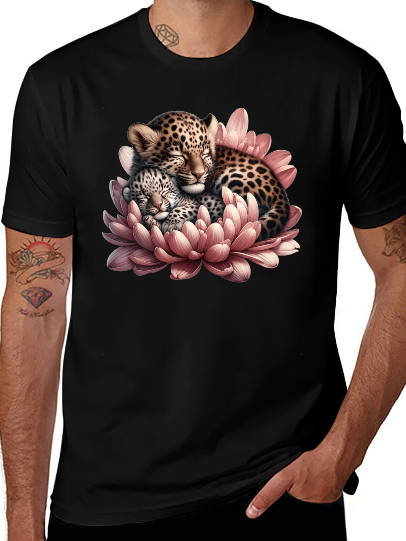 Leopard Cubs in Flower Graphic T-Shirt