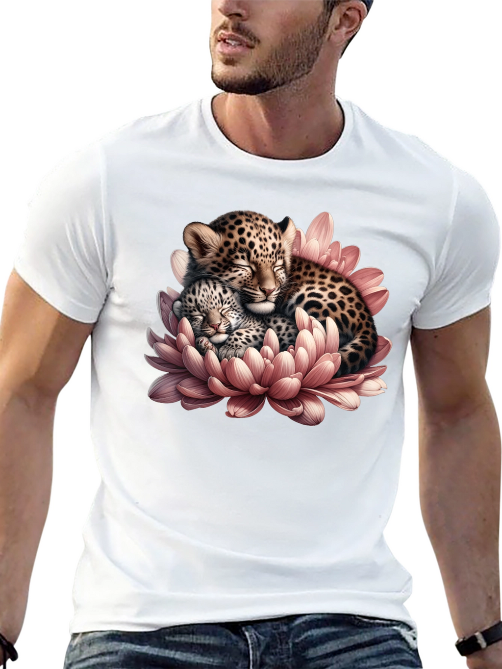 Leopard Cubs in Flower Graphic T-Shirt