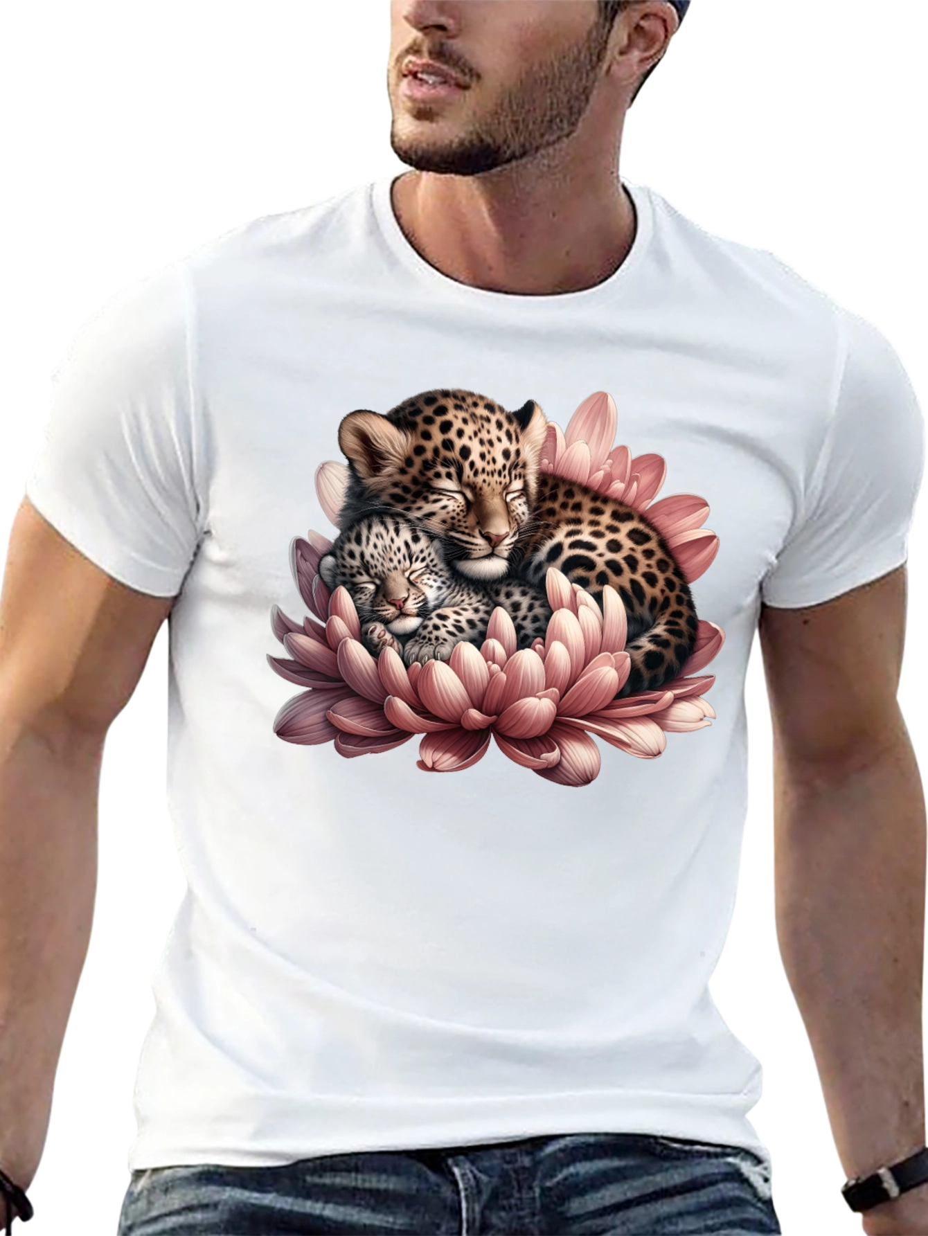 Leopard Cubs in Flower Graphic T-Shirt
