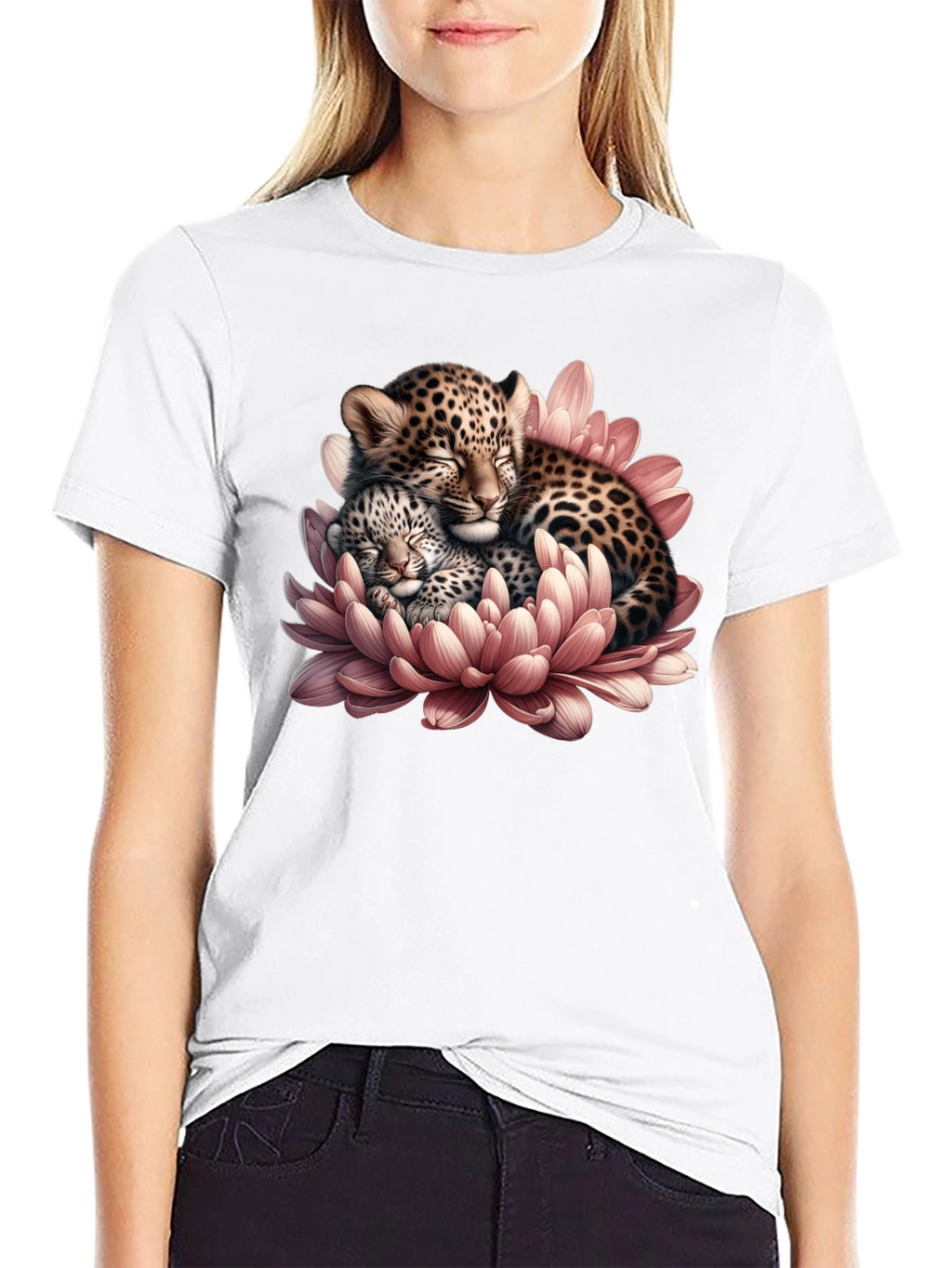 Leopard Cubs in Flower Graphic T-Shirt