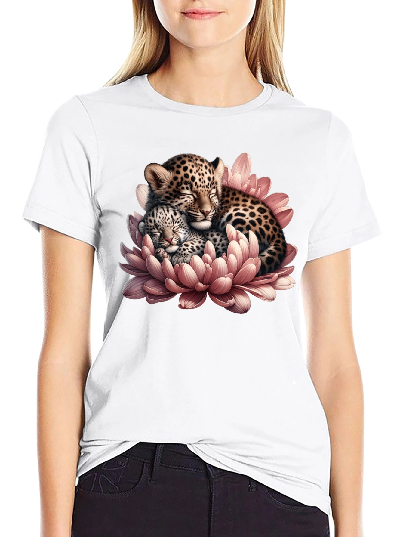 Leopard Cubs in Flower Graphic T-Shirt