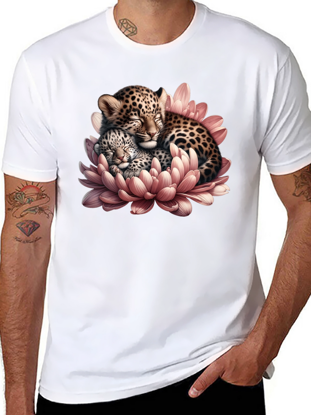 Leopard Cubs in Flower Graphic T-Shirt