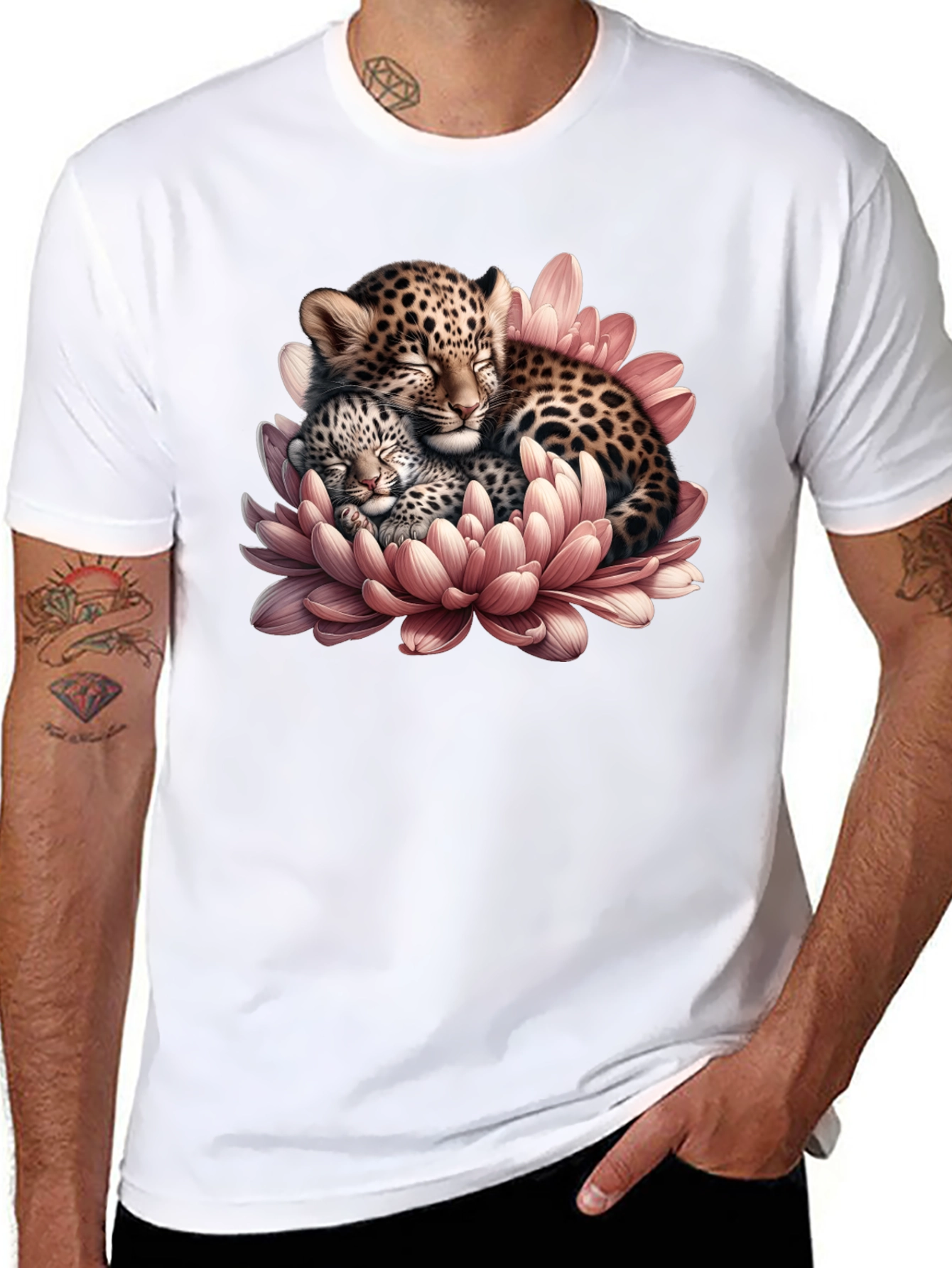 Leopard Cubs in Flower Graphic T-Shirt