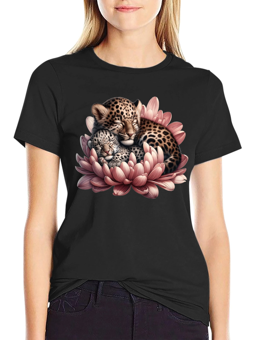 Leopard Cubs in Flower Graphic T-Shirt