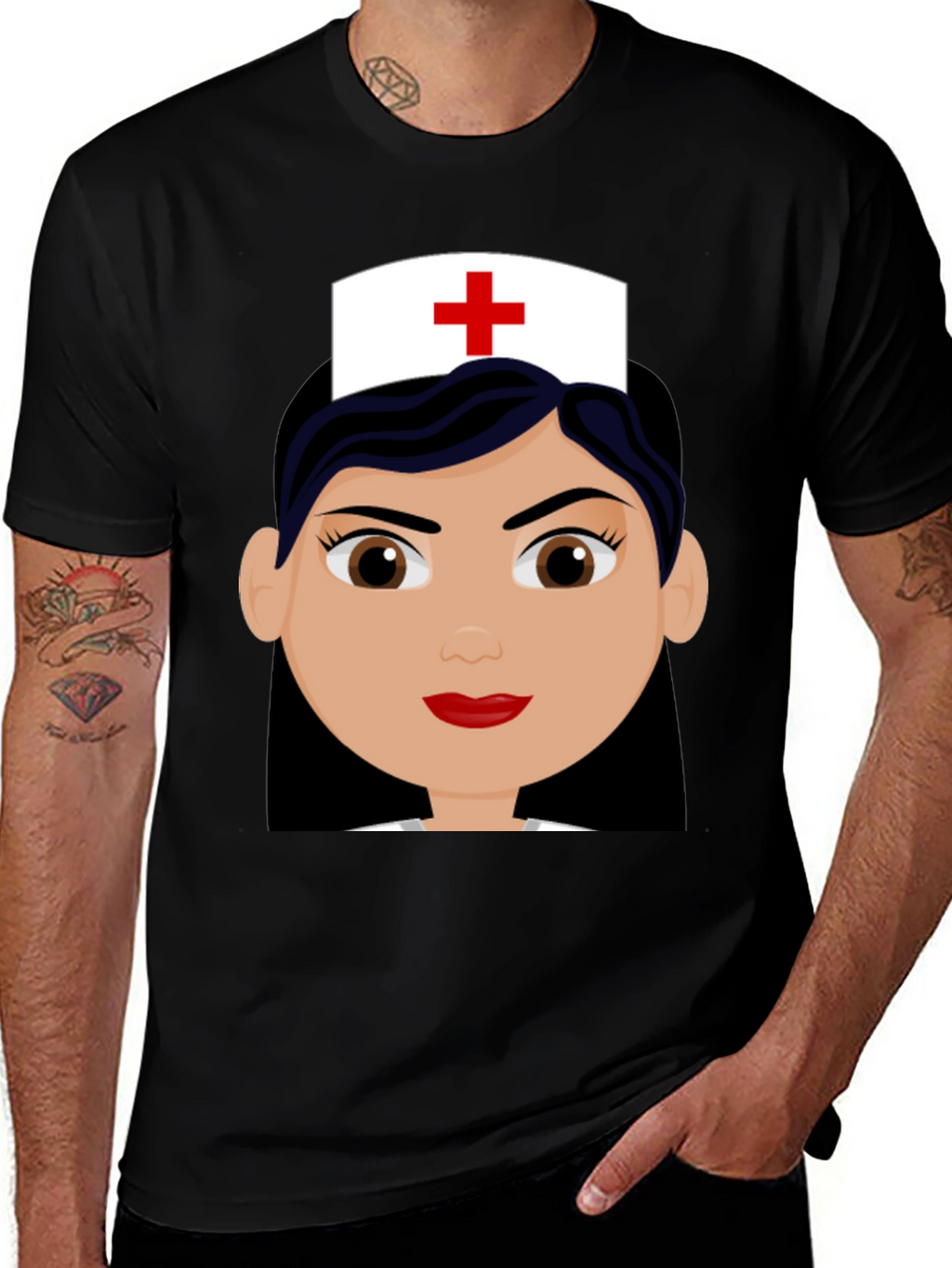Nurse Cartoon Graphic Tee - Unisex Black T-Shirt