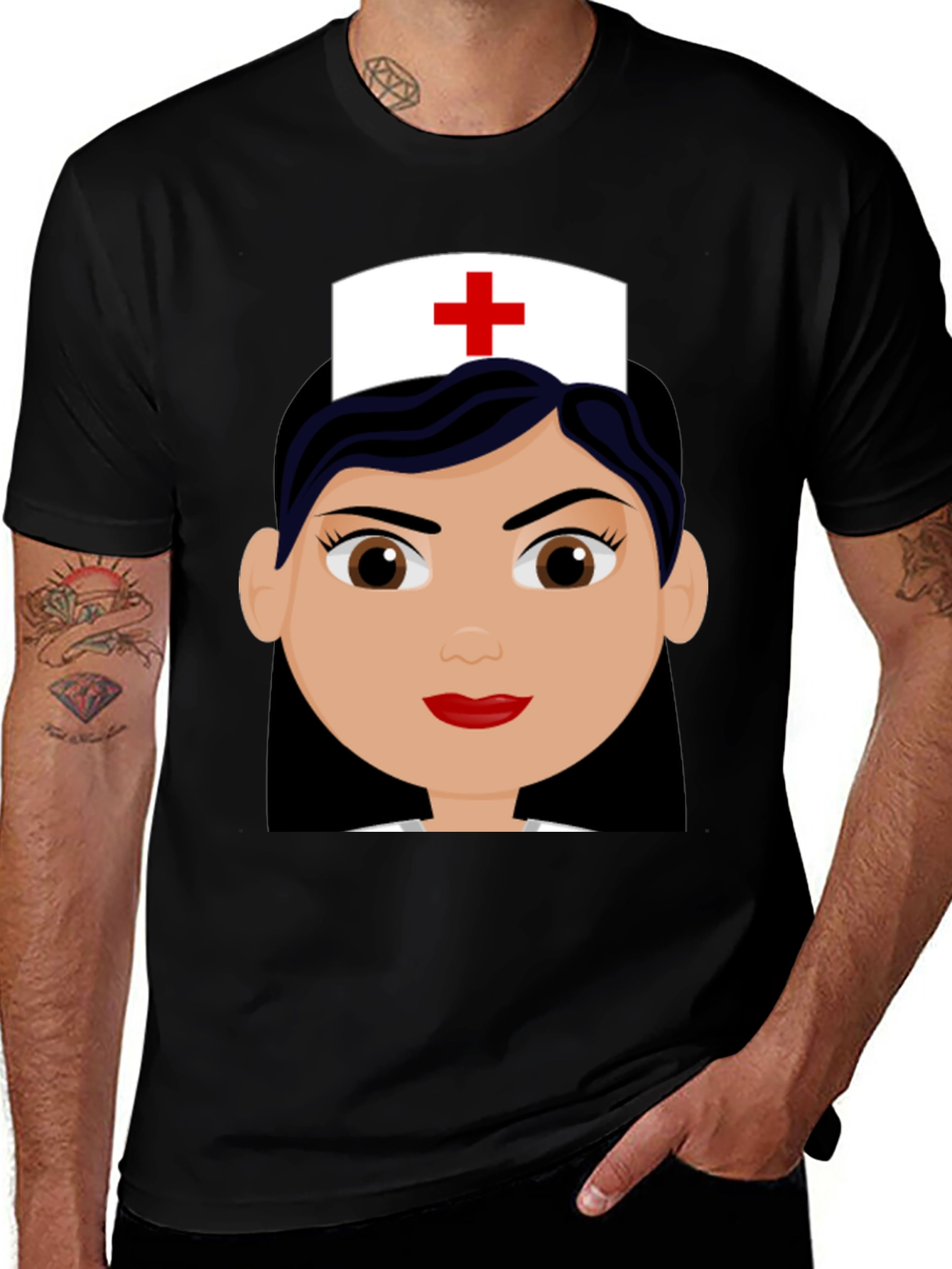 Nurse Cartoon Graphic Tee - Unisex Black T-Shirt