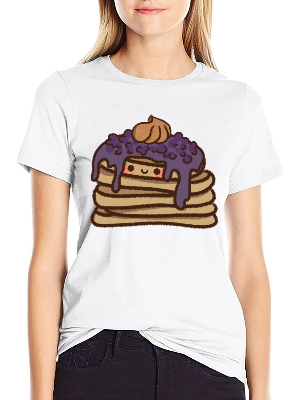 Cute Pancake Stack Graphic Tee - Unisex Black T-Shirt