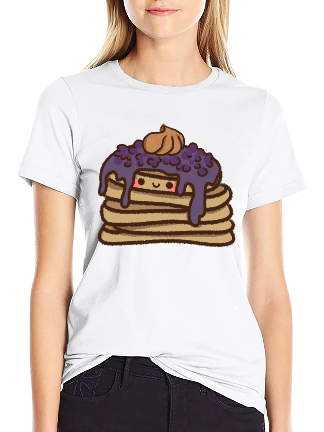 Cute Pancake Stack Graphic Tee - Unisex Black T-Shirt