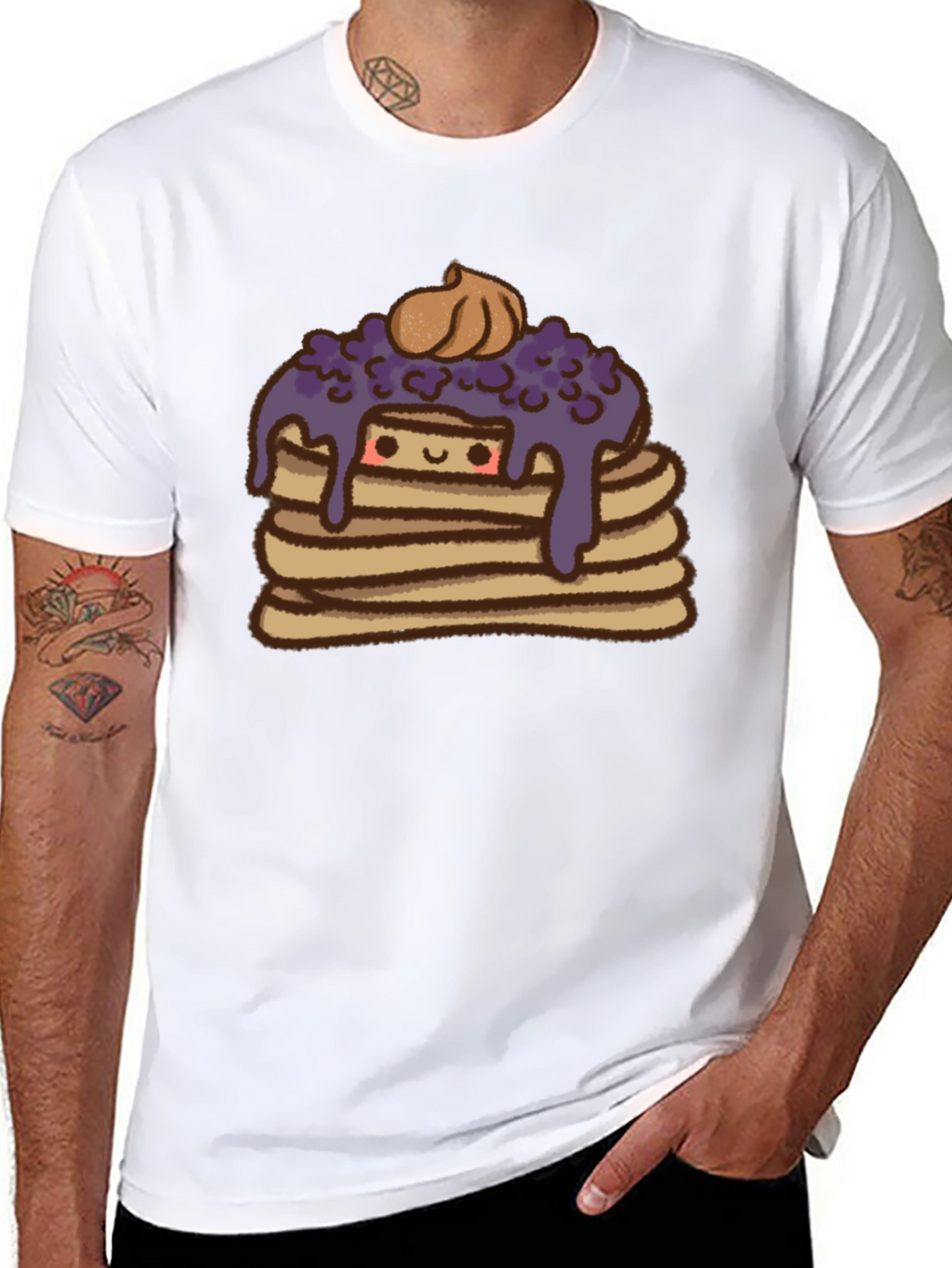 Cute Pancake Stack Graphic Tee - Unisex Black T-Shirt
