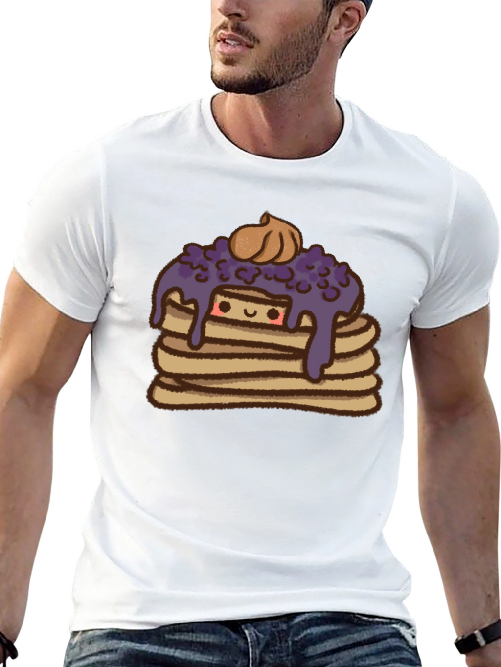 Cute Pancake Stack Graphic Tee - Unisex Black T-Shirt