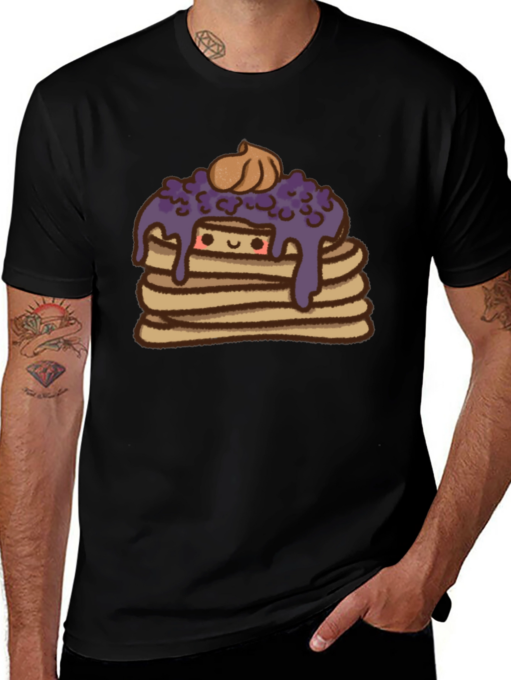Cute Pancake Stack Graphic Tee - Unisex Black T-Shirt