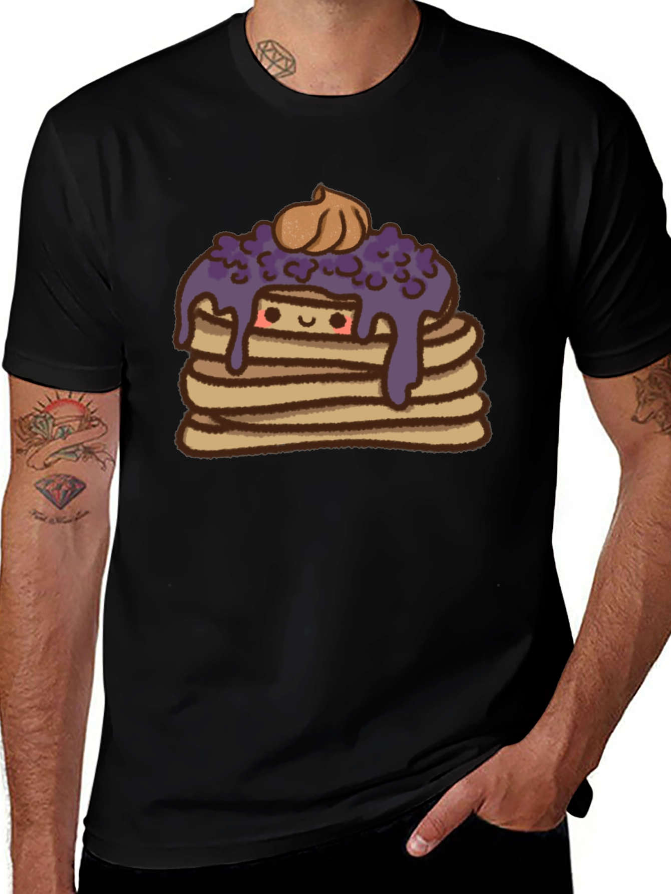 Cute Pancake Stack Graphic Tee - Unisex Black T-Shirt