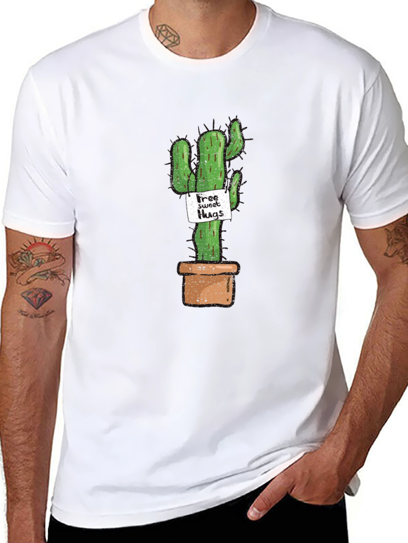 Cactus Free Sweet Hugs Graphic T-Shirt - Black