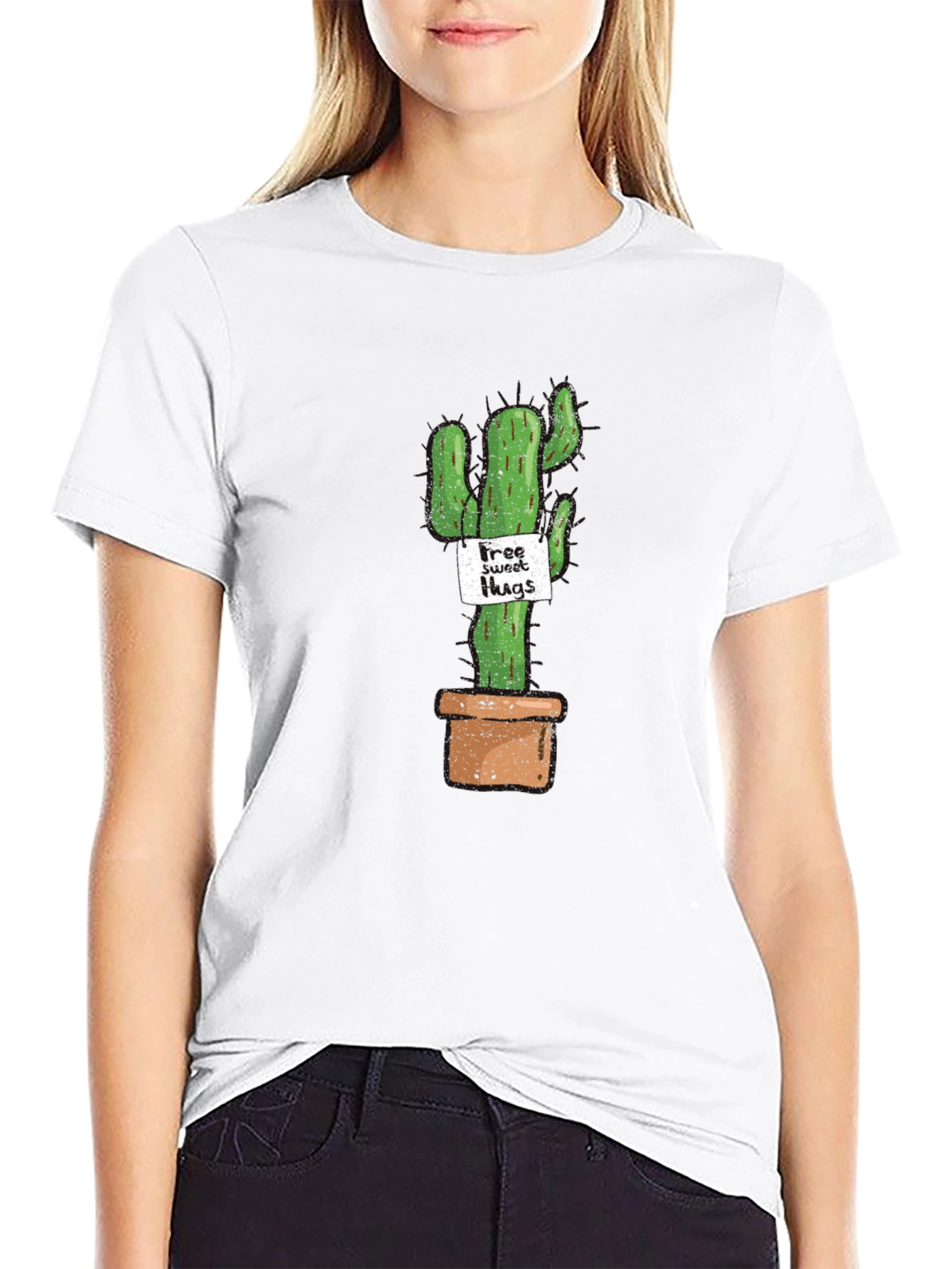 Cactus Free Sweet Hugs Graphic T-Shirt - Black