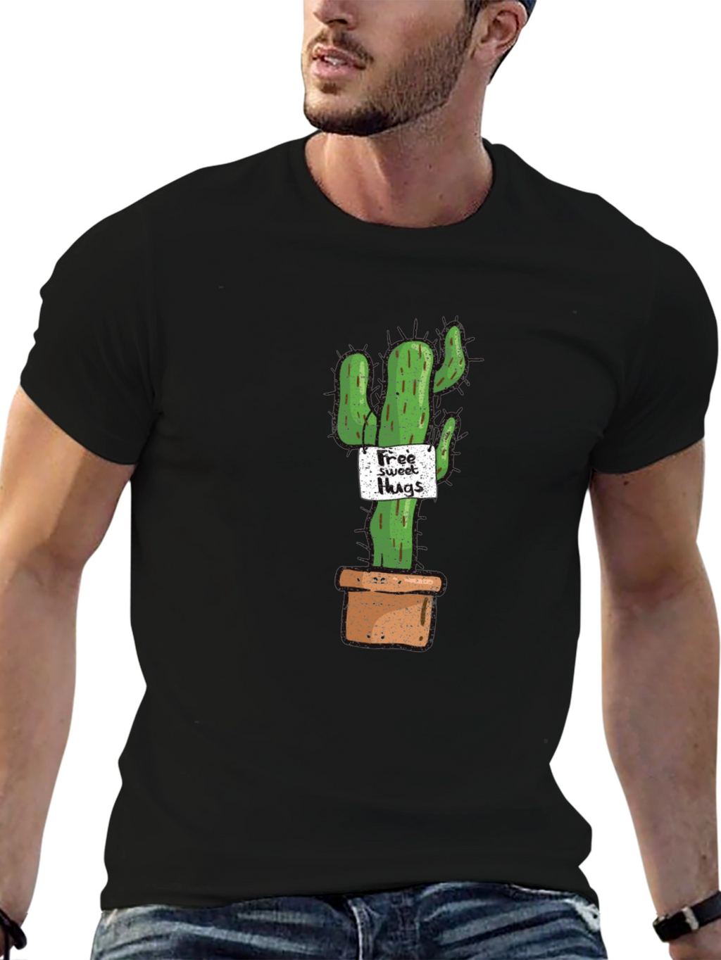 Cactus Free Sweet Hugs Graphic T-Shirt - Black