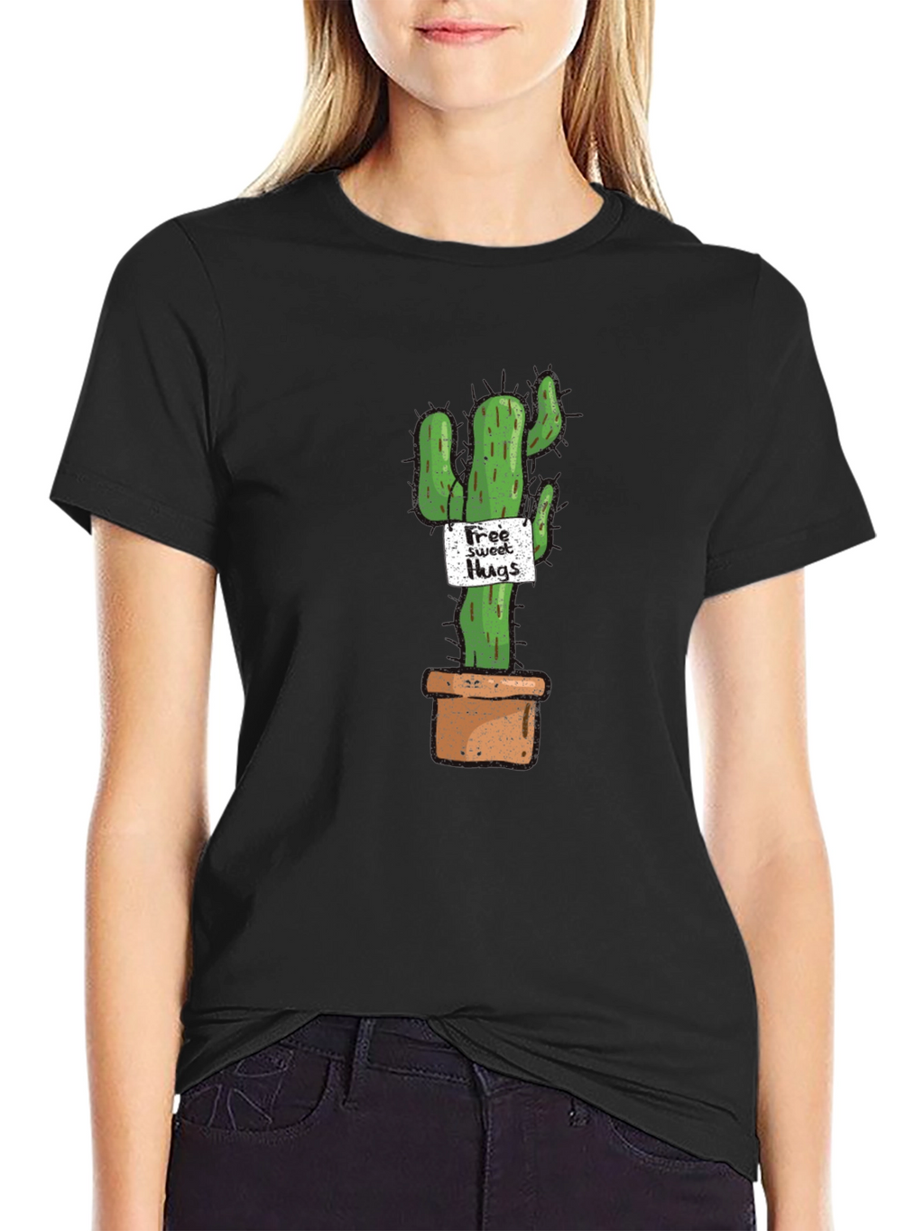 Cactus Free Sweet Hugs Graphic T-Shirt - Black