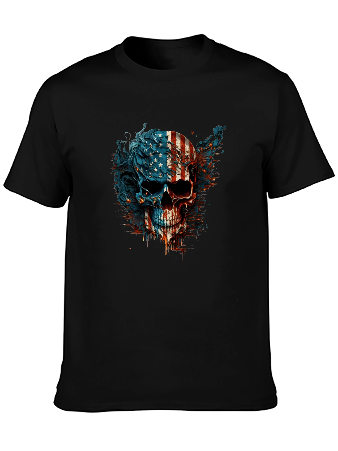 American Flag Skull Graphic Black T-Shirt