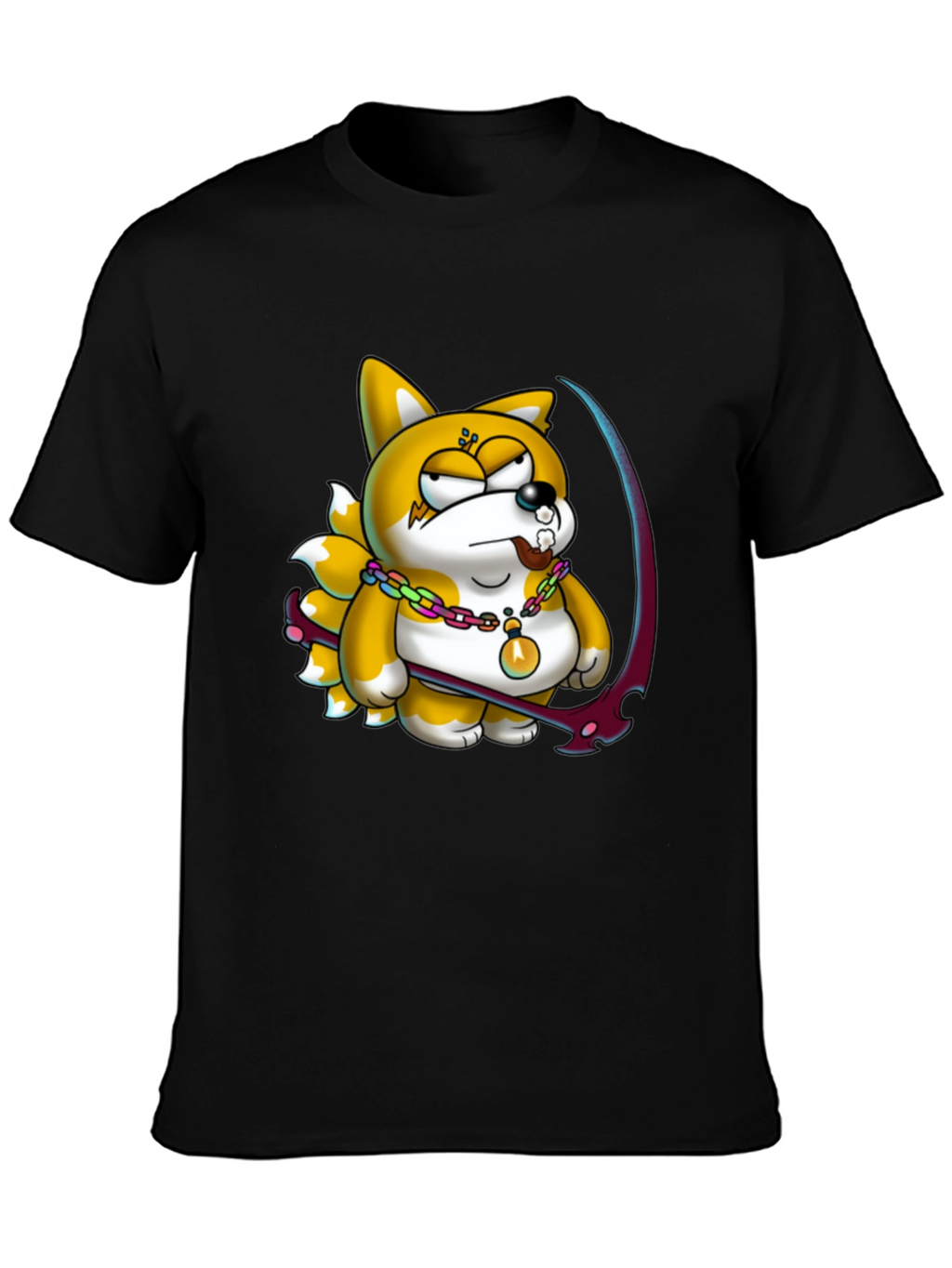 Cartoon Fox Graphic Black T-Shirt