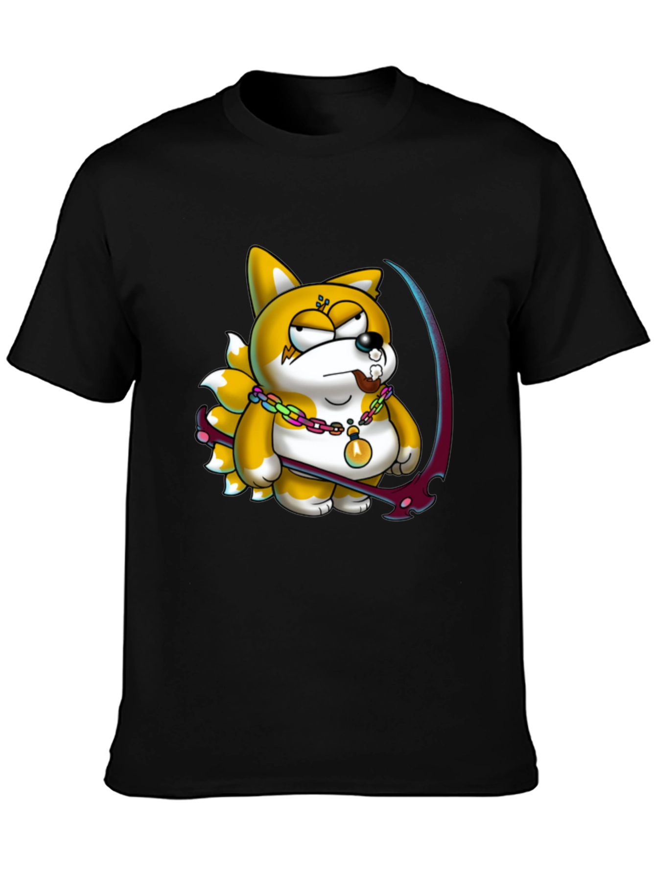 Cartoon Fox Graphic Black T-Shirt