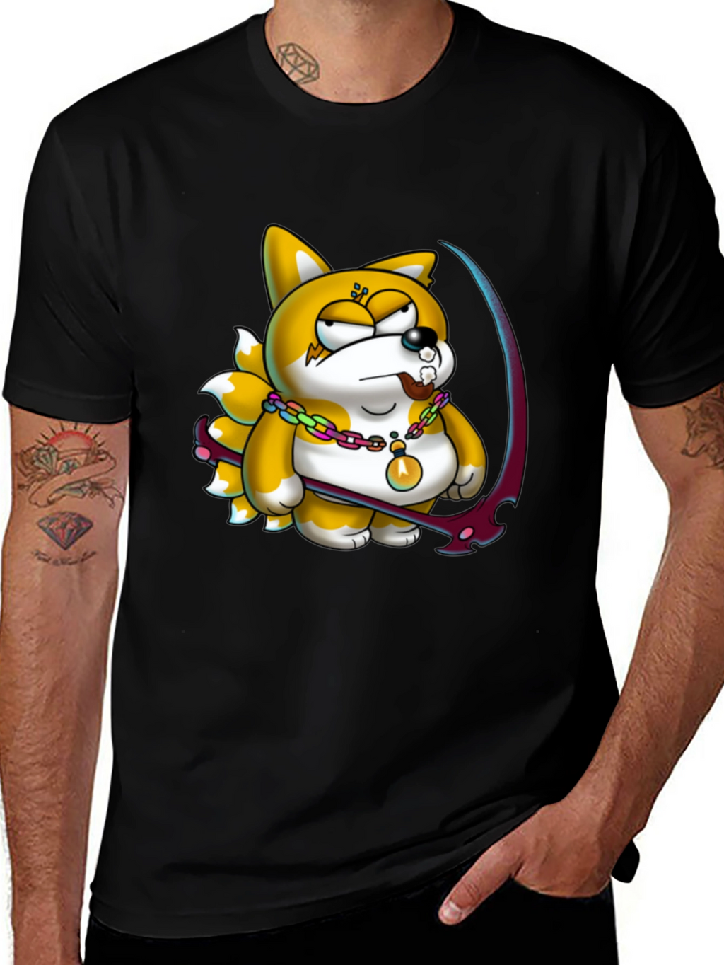 Cartoon Fox Graphic Black T-Shirt
