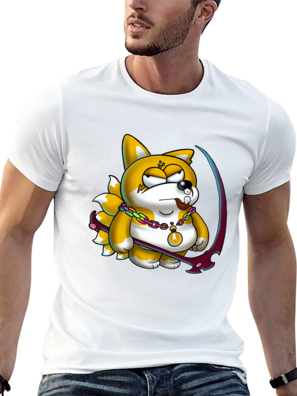 Cartoon Fox Graphic Black T-Shirt