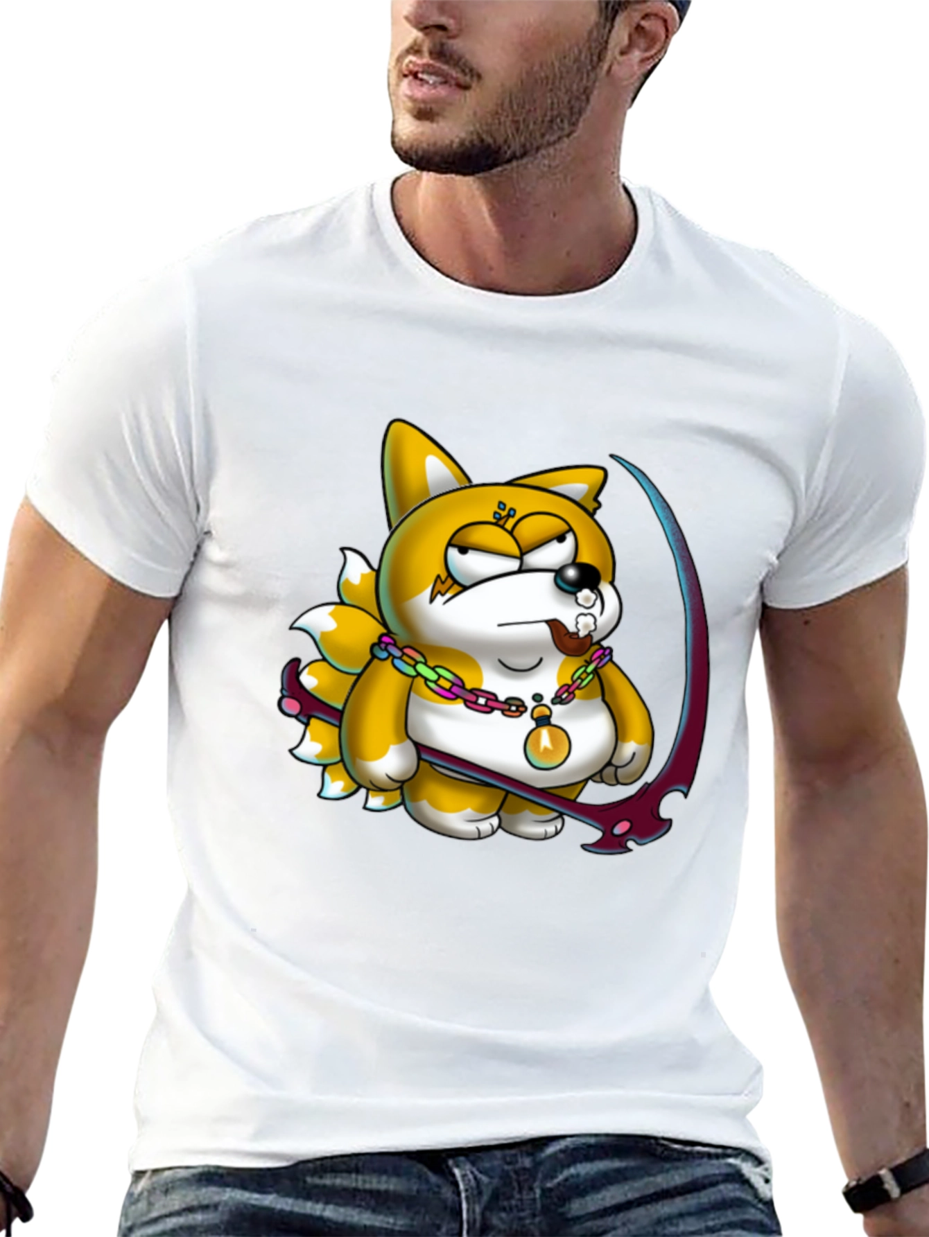 Cartoon Fox Graphic Black T-Shirt