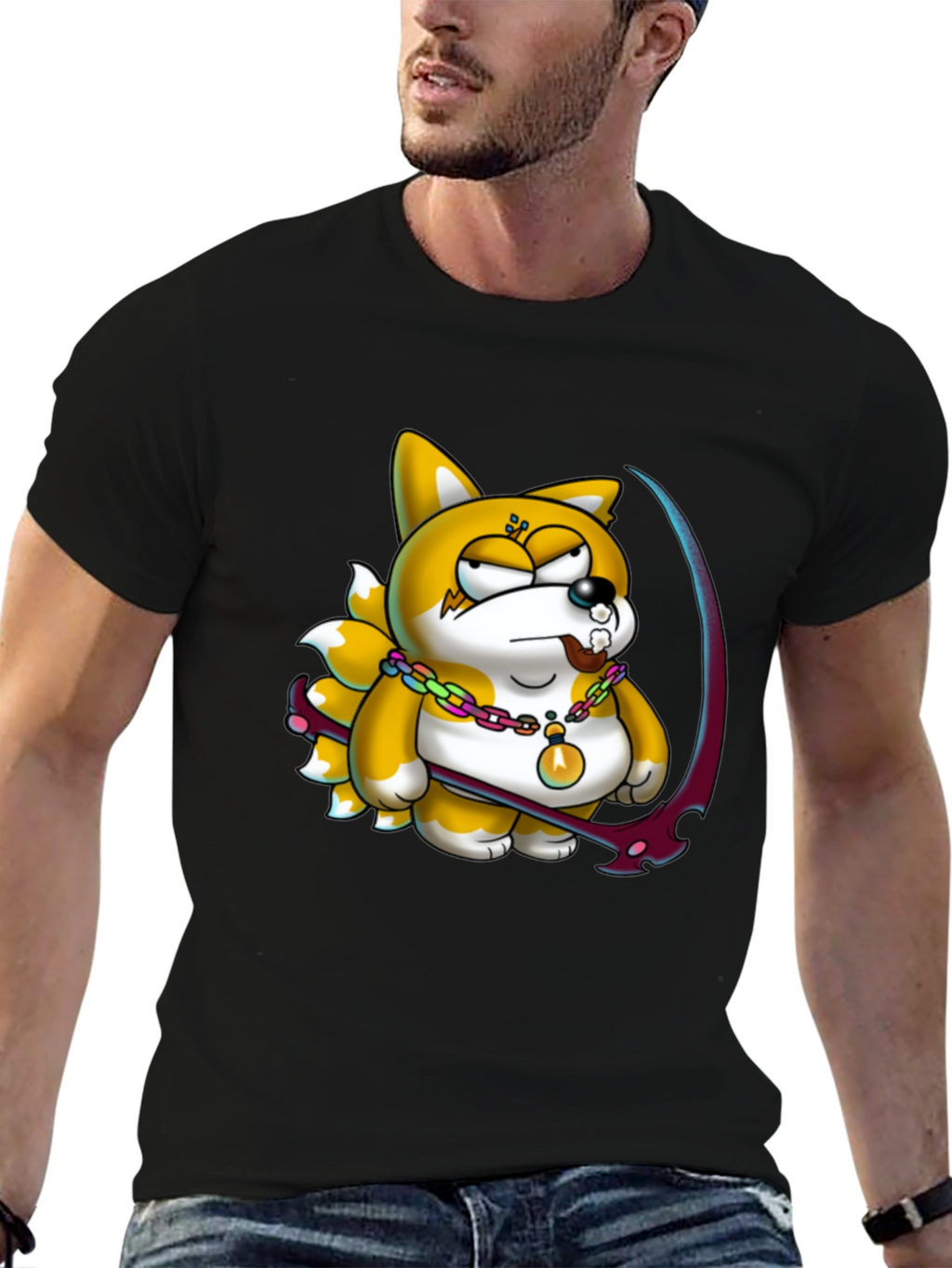 Cartoon Fox Graphic Black T-Shirt